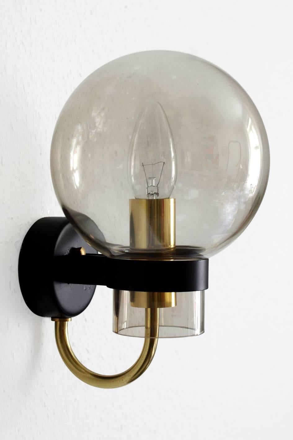 Minimalist Pair of Rare Modernist Glass Globes Sconces Wall Lamps by Limburg, Germany