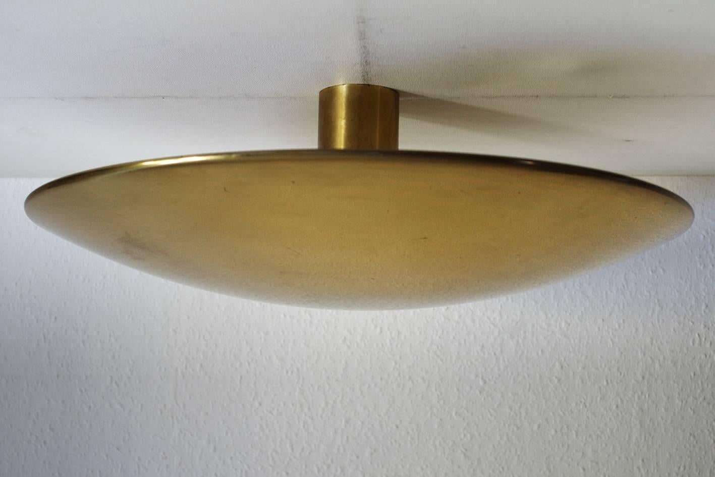 German Large Solid Brass Wall or Ceiling Light Flush Mount by Florian Schulz, 1960s
