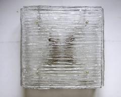Large Austrian Vintage Textured Ice Glass Wall Ceiling Light Flush Mount 1960s