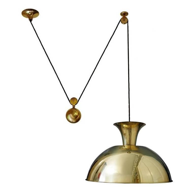 Huge and Rare Solid Brass Pendant Lamp by Florian Schulz, 1960s 1