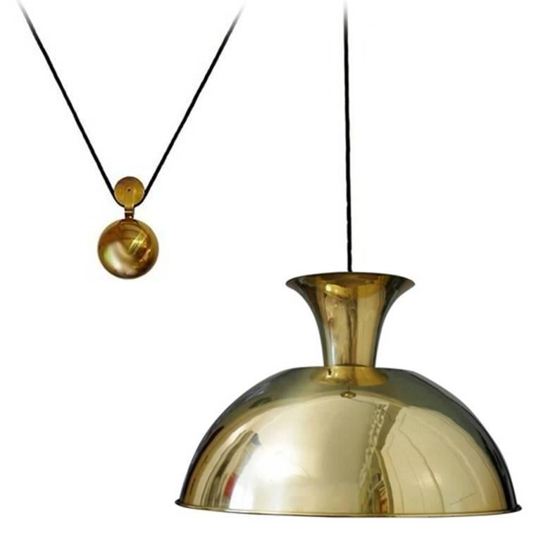 Huge and Rare Solid Brass Pendant Lamp by Florian Schulz, 1960s