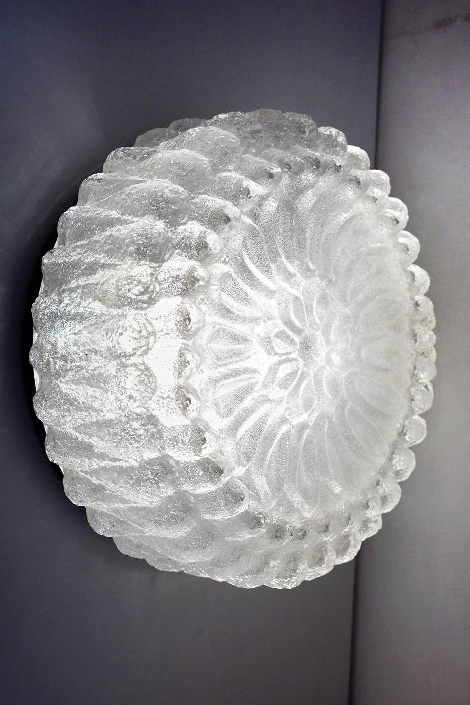 Rare German Vintage White Crystal Glass Ceiling or Wall Flush Mount, 1960s In Good Condition For Sale In Berlin, DE