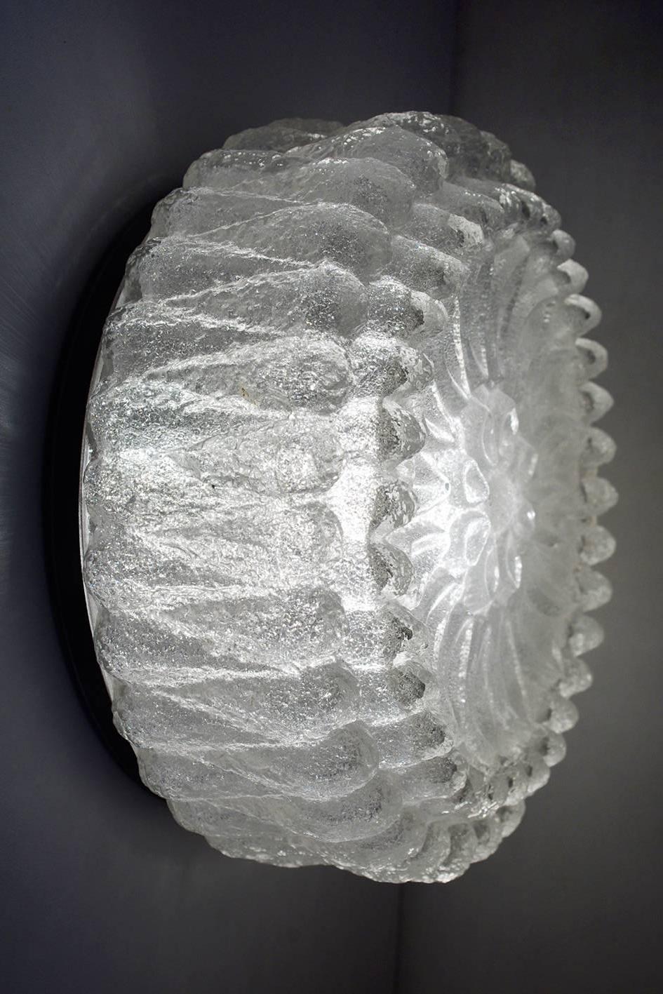 Blown Glass Rare German Vintage White Crystal Glass Ceiling or Wall Flush Mount, 1960s For Sale