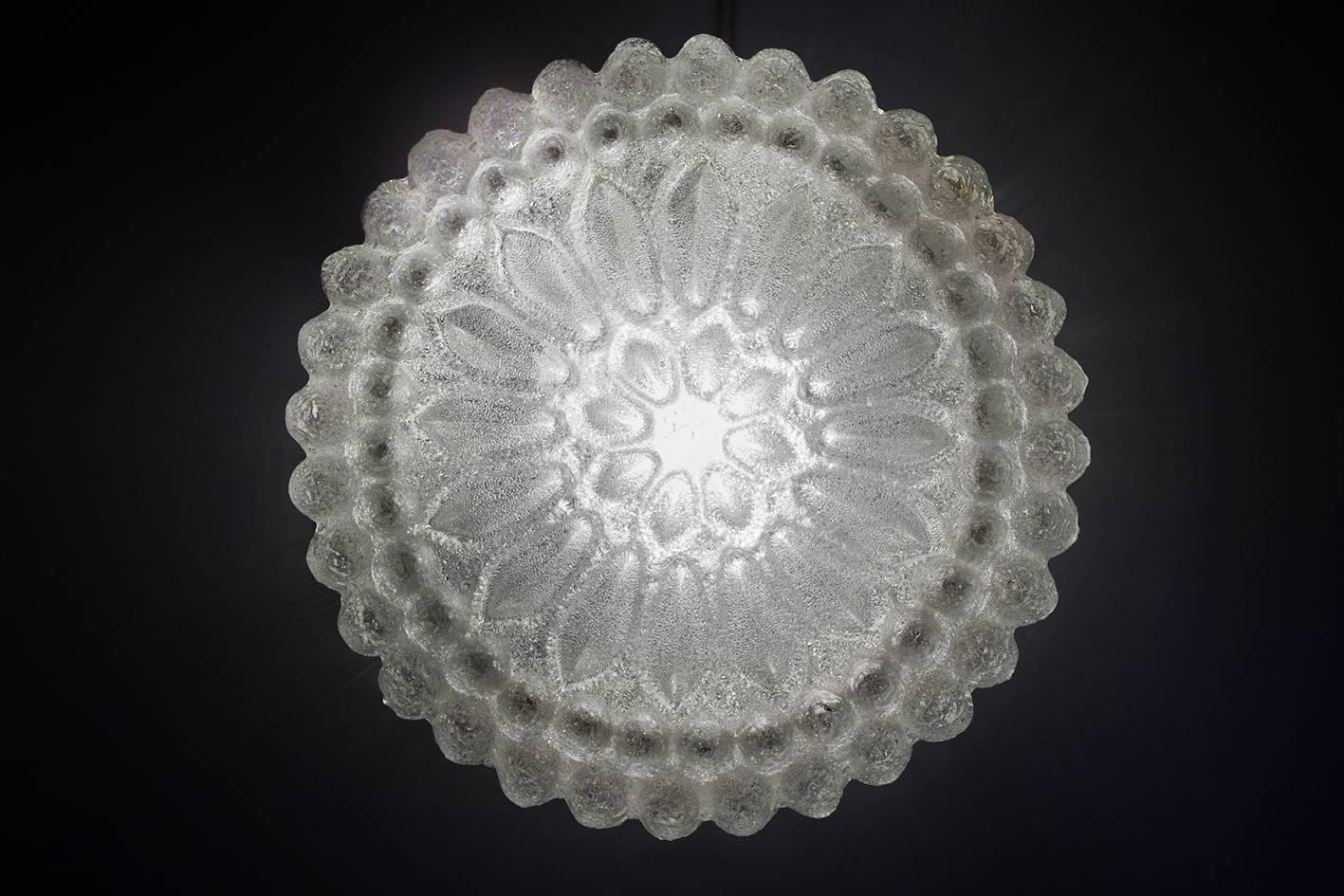 Mid-Century Modern Rare German Vintage White Crystal Glass Ceiling or Wall Flush Mount, 1960s For Sale