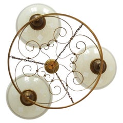 German Vintage Brass and Glass Chandelier, 1940s