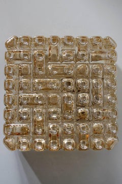 Pair of Rare Geometric Blown Glass Ceiling or Wall Flush Mounts Sconces, 1960s