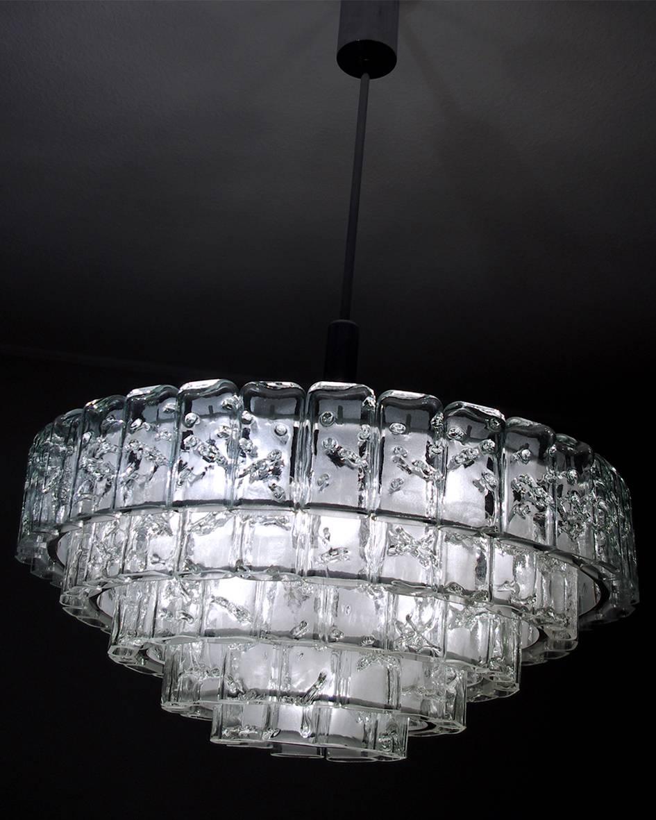 Mid-Century Modern Large German Vintage Blown Glass Chandelier Pendant Ceiling Light, 1960s For Sale