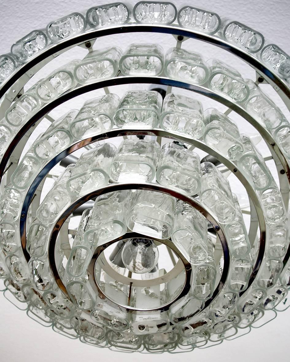Large German Vintage Blown Glass Chandelier Pendant Ceiling Light, 1960s In Good Condition For Sale In Berlin, DE