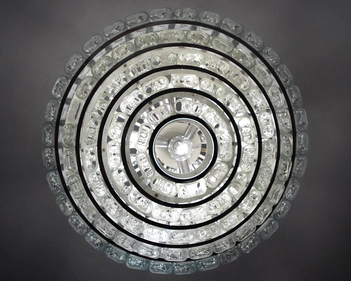 Metal Large German Vintage Blown Glass Chandelier Pendant Ceiling Light, 1960s For Sale