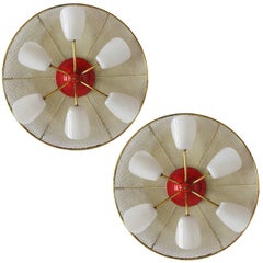 Pair of Large French Wall Ceiling Lights Flush Mounts, 1950s