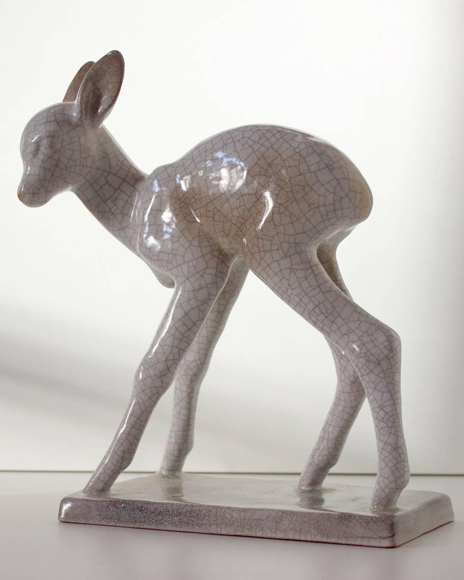 Bambi- ceramic sculpture by Else Bach. Design from 1936 for Karlsruher Majolika.
Art Deco, Germany.