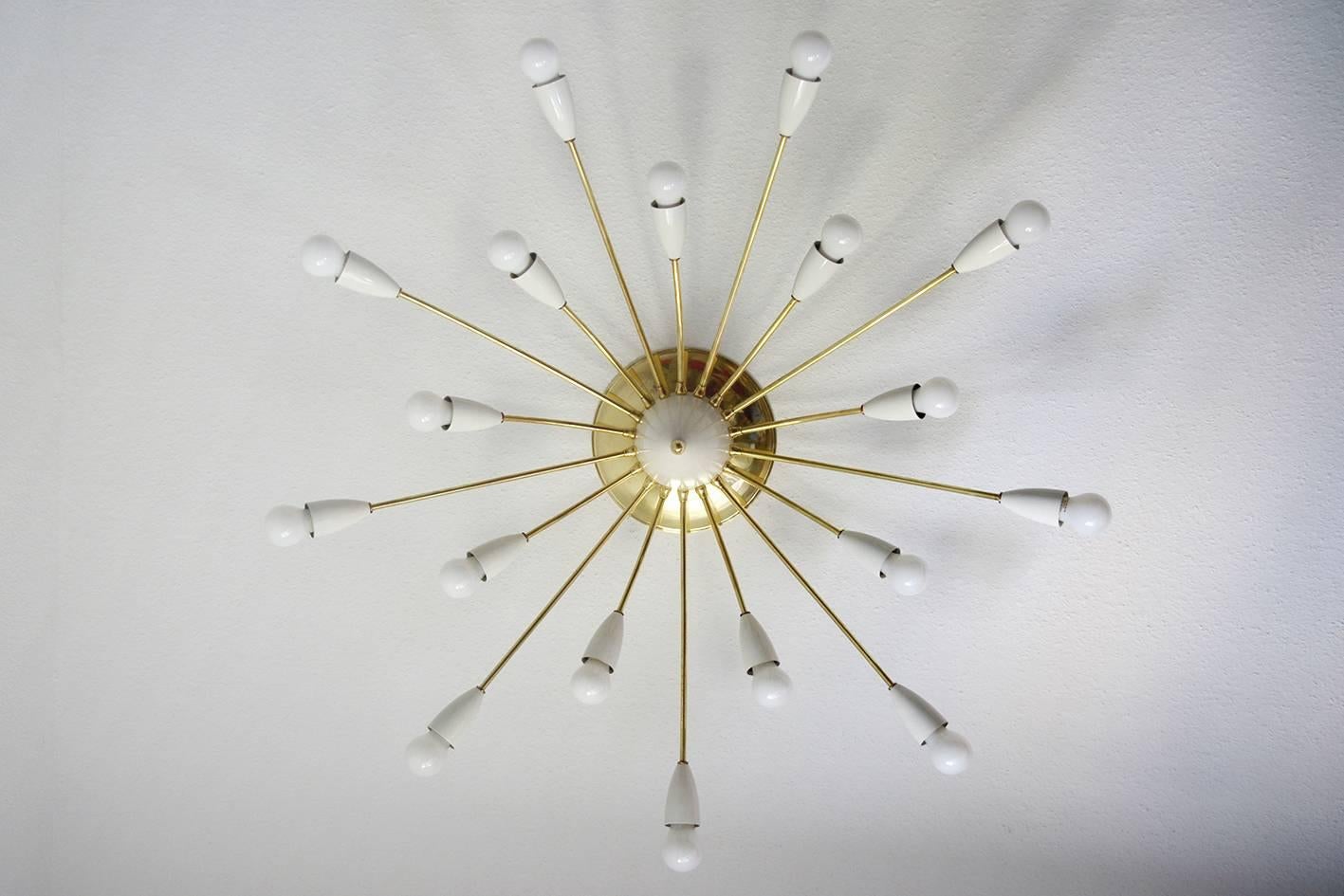 Mid-Century Modern Two Large Eighteen-Arm Stilnovo Ceiling Lights Flush Mounts Chandeliers 1950s For Sale