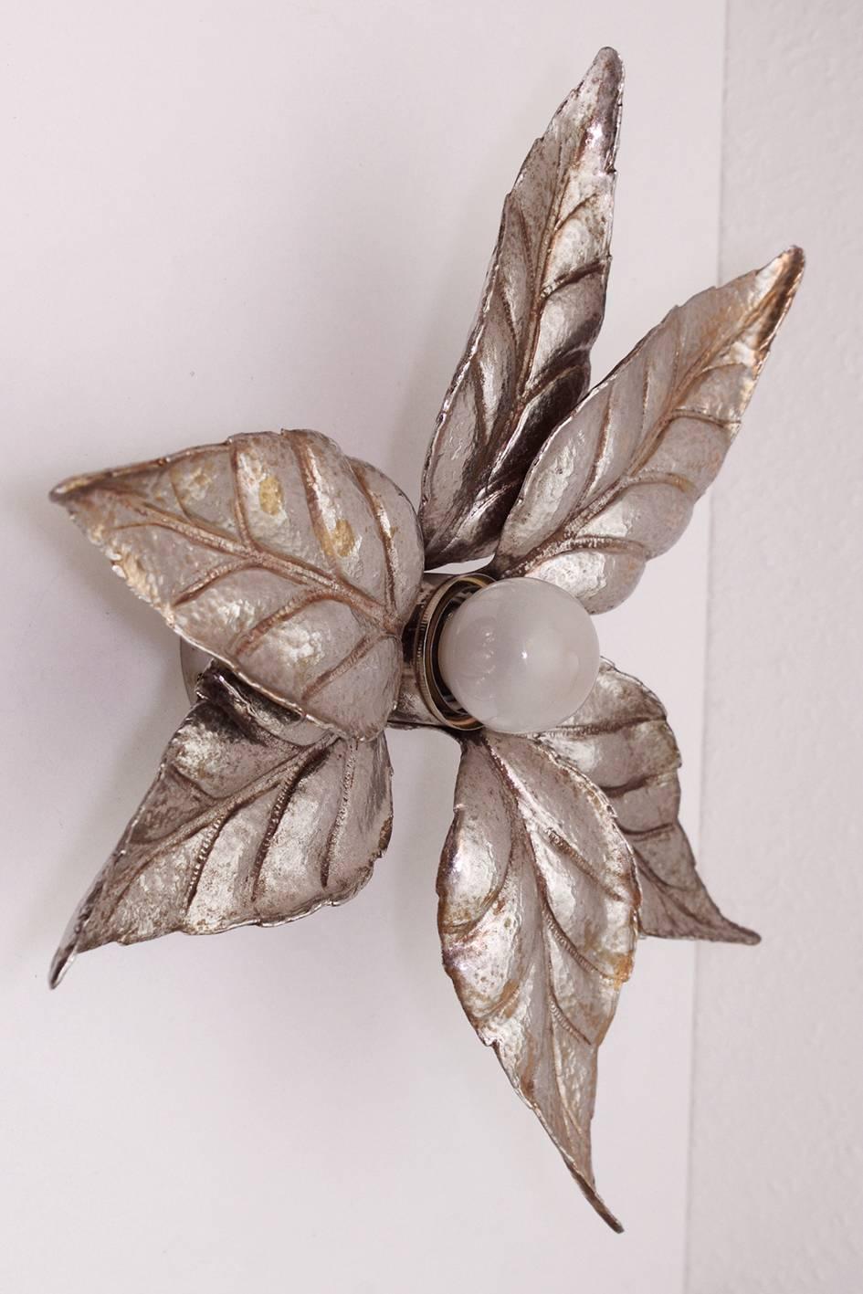 Mid-20th Century Rare Silver Wall Ceiling Light Flush Mount, 1960s