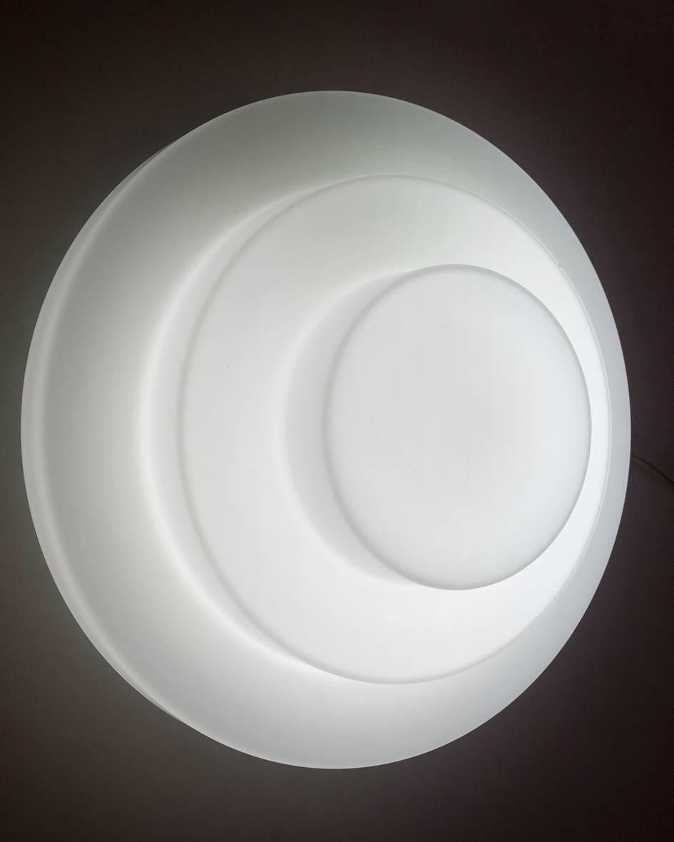 One of... Large Minimalist White Glass Flush Mounts Ceiling or Wall Light, 1960s For Sale 1