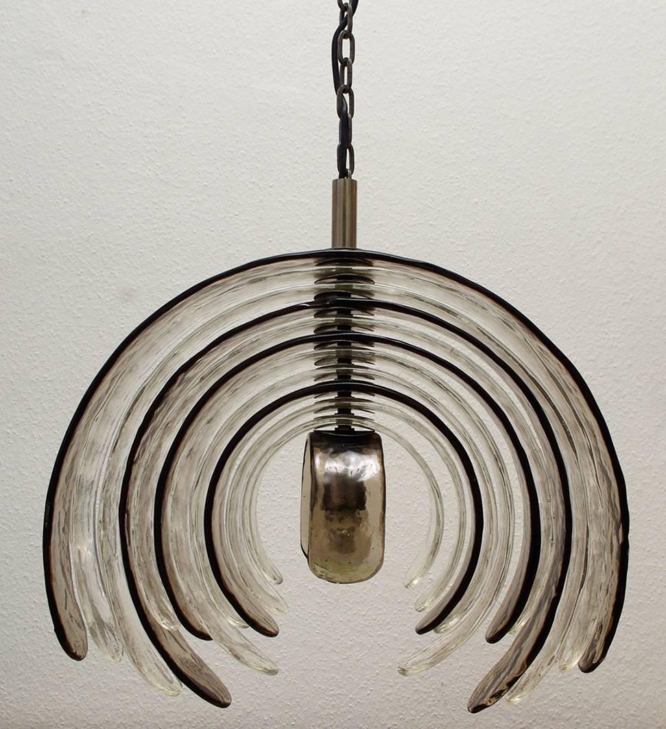 Beautiful huge blown Murano glass chandelier or pendant  (ONE of Three!) by Carlo Nason for Mazzega.
Italy, 1960.

The height is easily adjustable. Height of the chandelier body 22 inches;
Lamp sockets: One E27 (US E26).