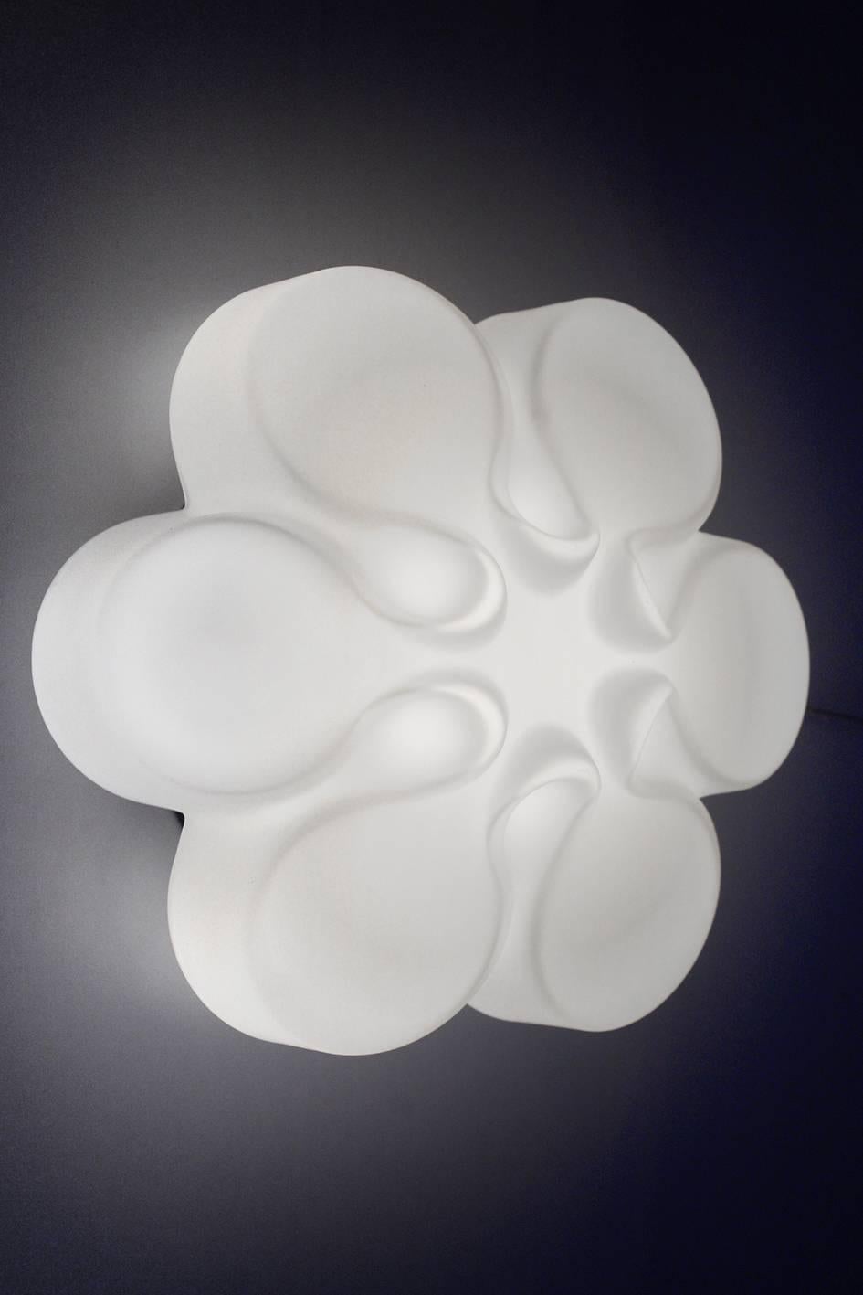 Mid-Century Modern Pair of Rare White Glass Ceiling or Wall lights Flush Mounts by Limburg, 1960s