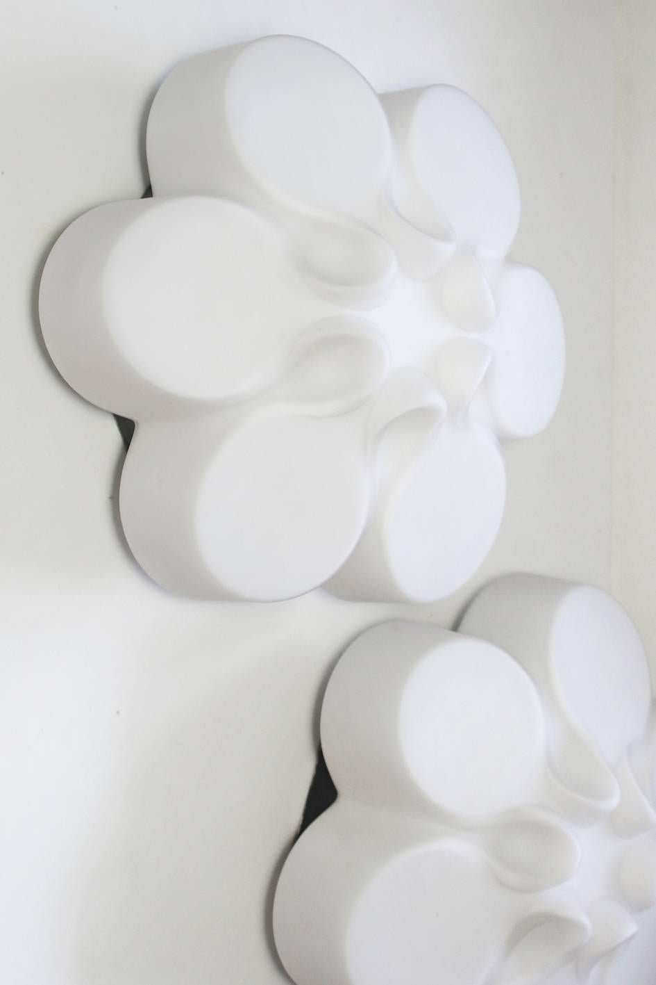 German Pair of Rare White Glass Ceiling or Wall lights Flush Mounts by Limburg, 1960s