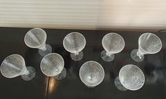 Art Déco Ocho Vasos de Cristal Cracquele con Base Azul Claro