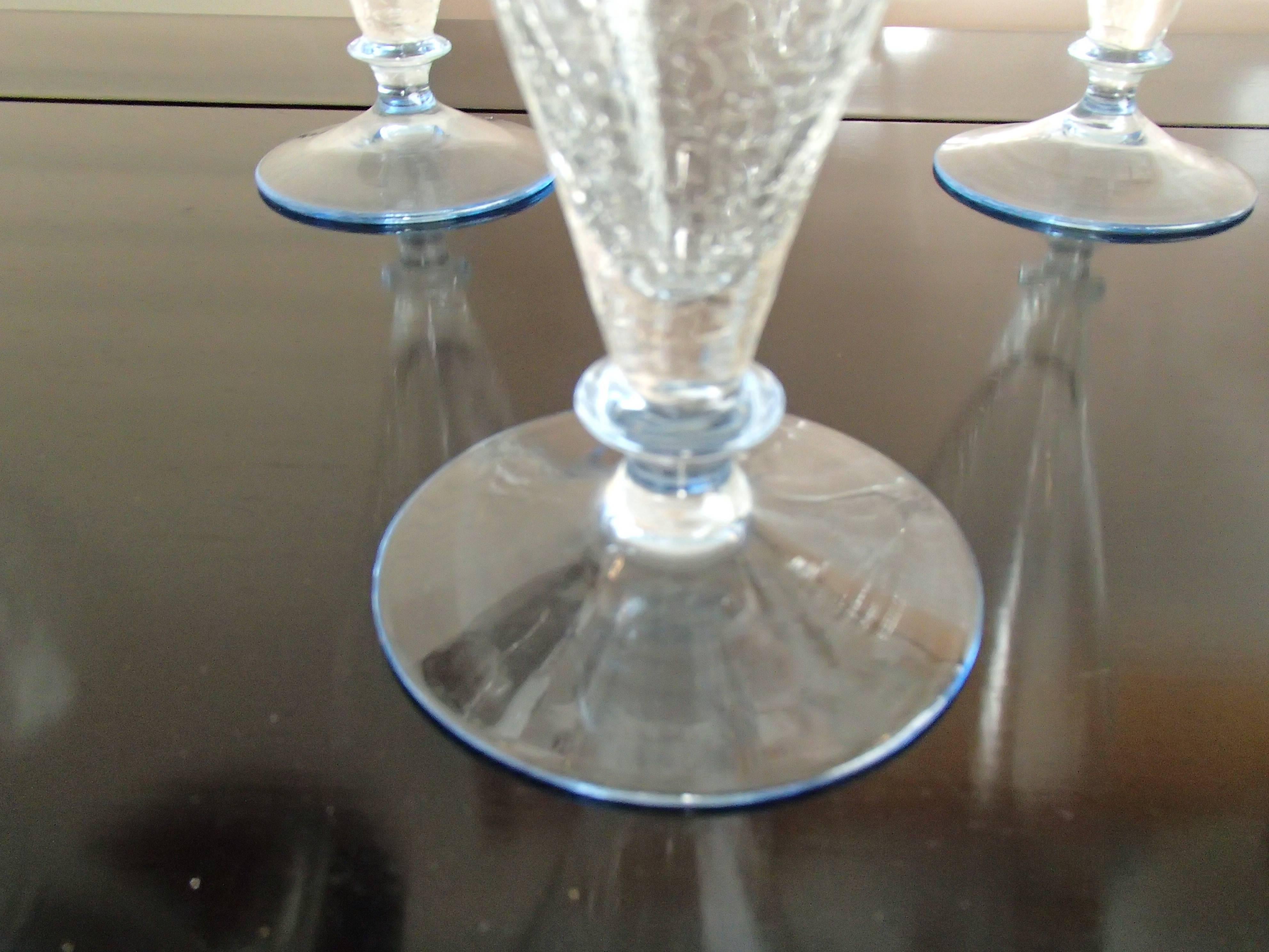 Art Deco Eight Cracquele Glass Glasses with Light Blue Base For Sale 3