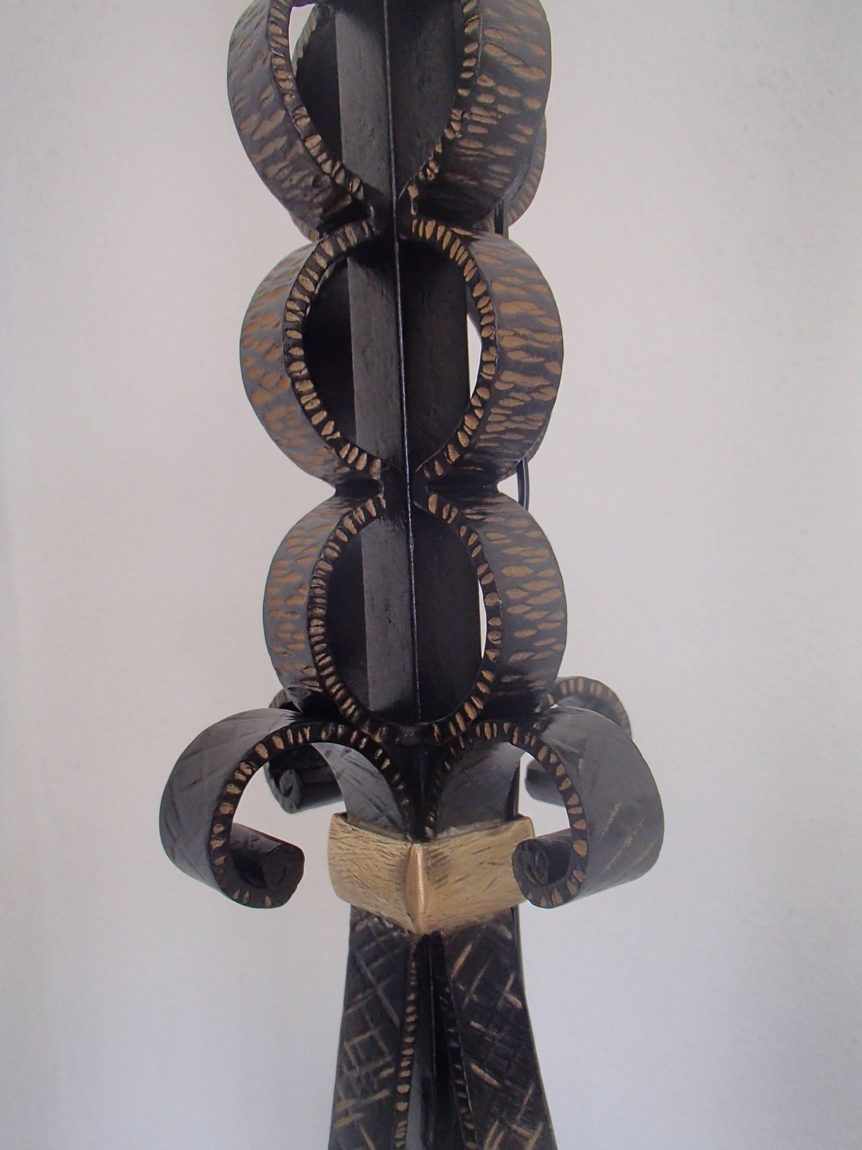 Art Deco Floor Lamp Wrought Iron and Brass with Alabaster Shade In Excellent Condition For Sale In Weiningen, CH