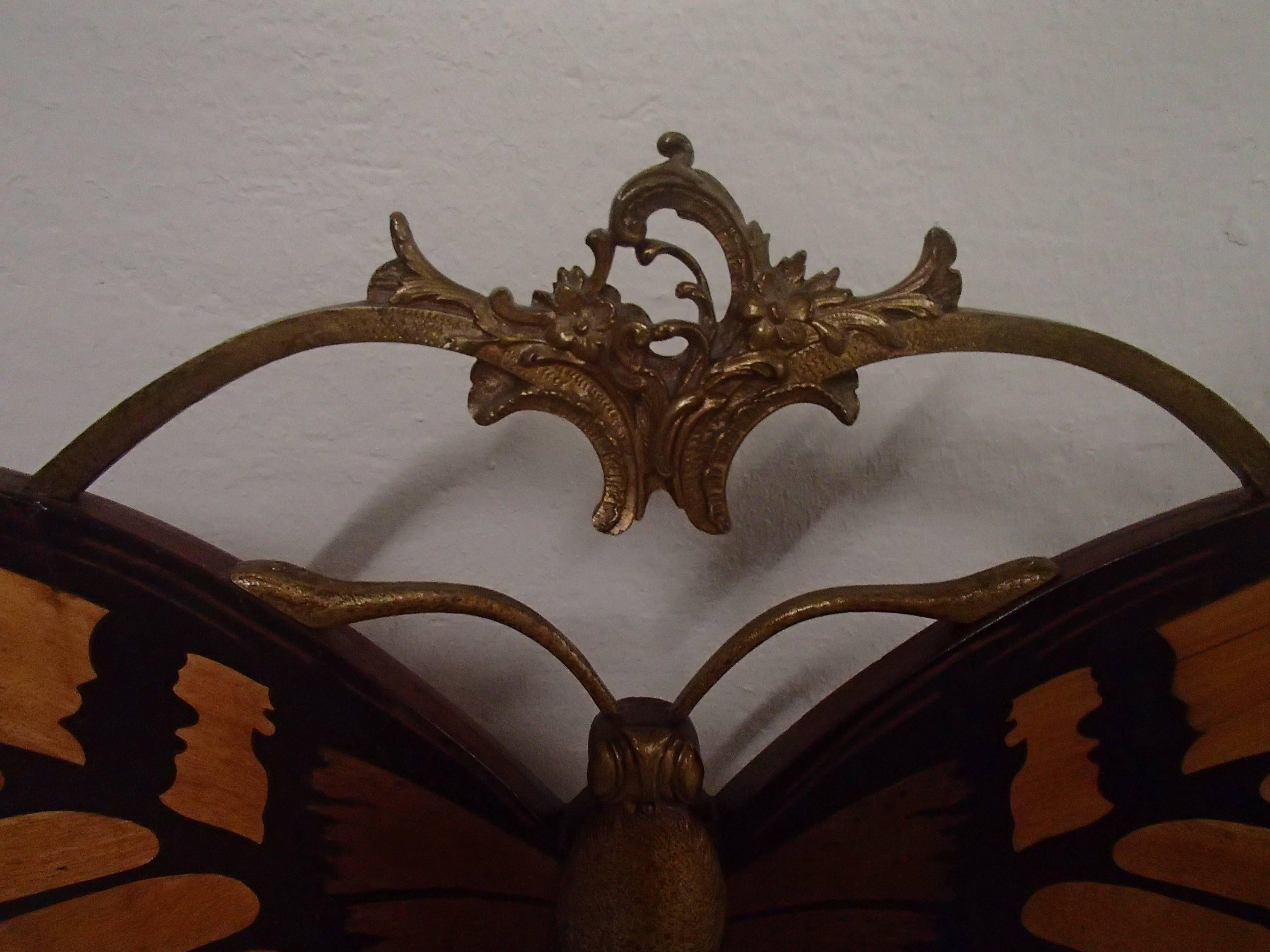 Austrian Pair of Early Art Nouveau Butterfly Chairs Inlays and Brass
