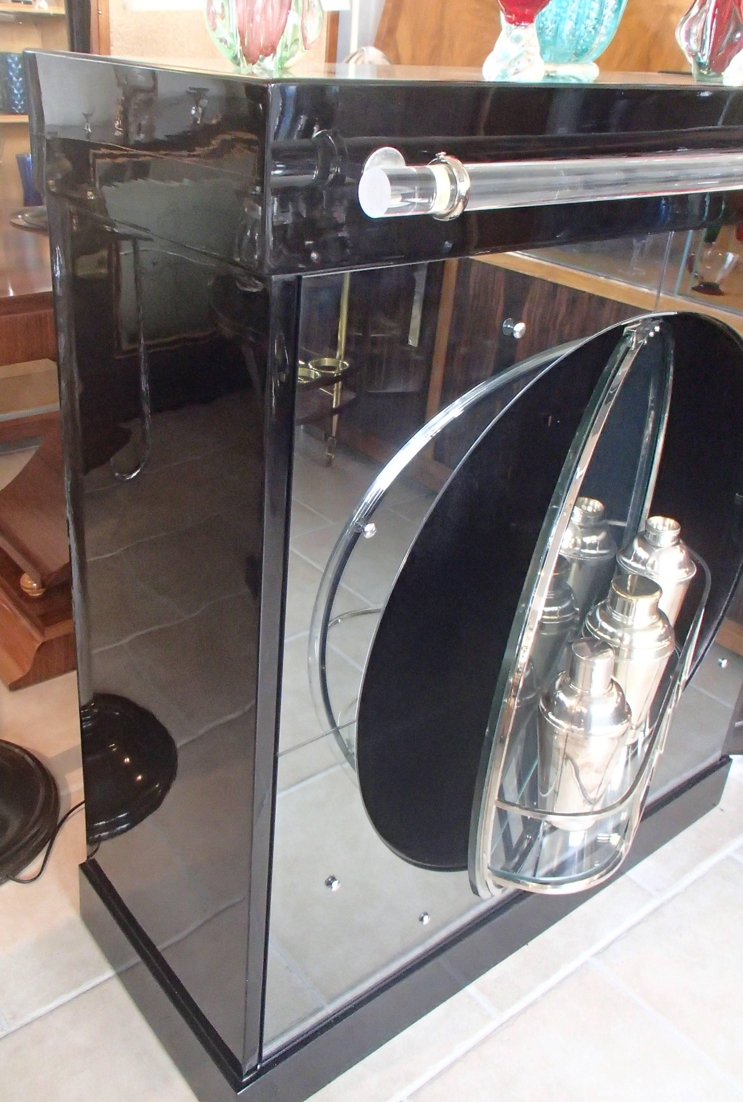 French 1930 Mirrored Bar Drink Cabinet with Rotatable Bull Eye Door For Sale