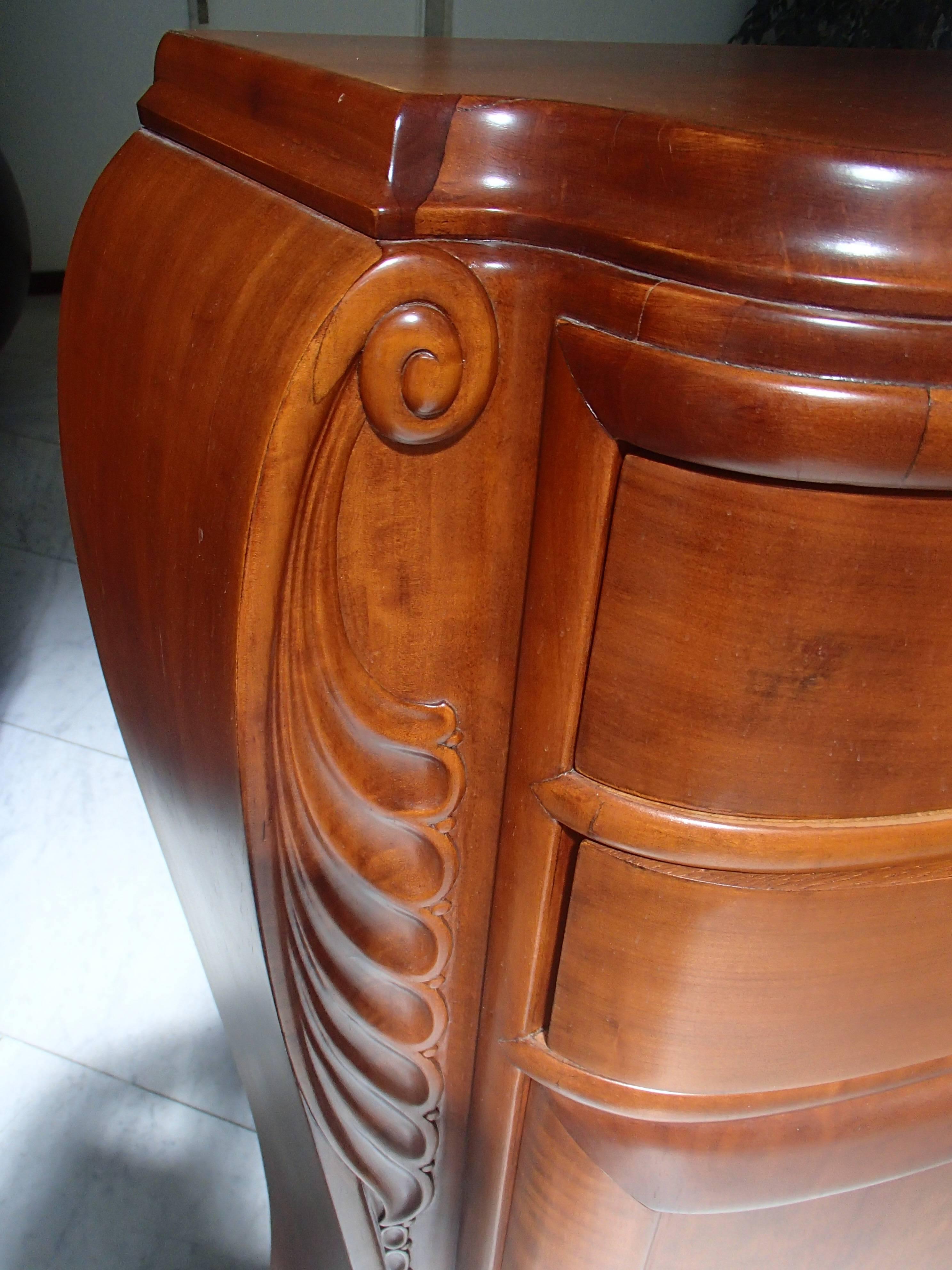 Wood 1920 Pair of Cabinets/Consoles/Cupboards Tinted Birch 4 Ball Legs Floral Emblem For Sale