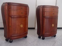 1920 Pair of Cabinets/Consoles/Cupboards Tinted Birch 4 Ball Legs Floral Emblem