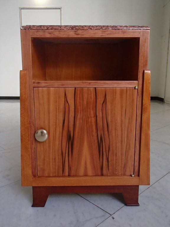 1930 Cubist Pair Nightstands Side Table Apple Wood Red Marble Top For