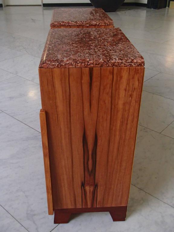 1930 Cubist Pair Nightstands Side Table Apple Wood Red Marble Top For