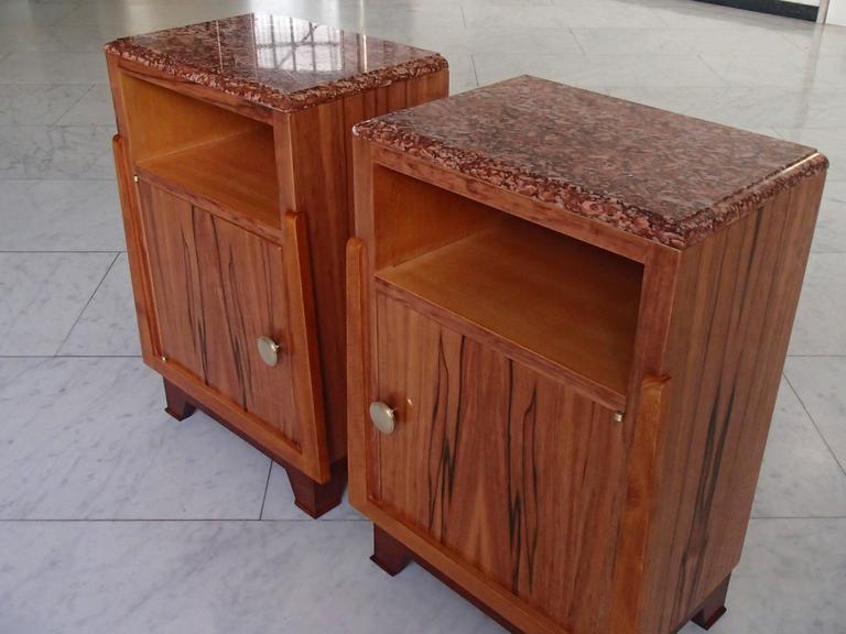 1930 Cubist Pair Nightstands Side Table Apple Wood Red Marble Top For