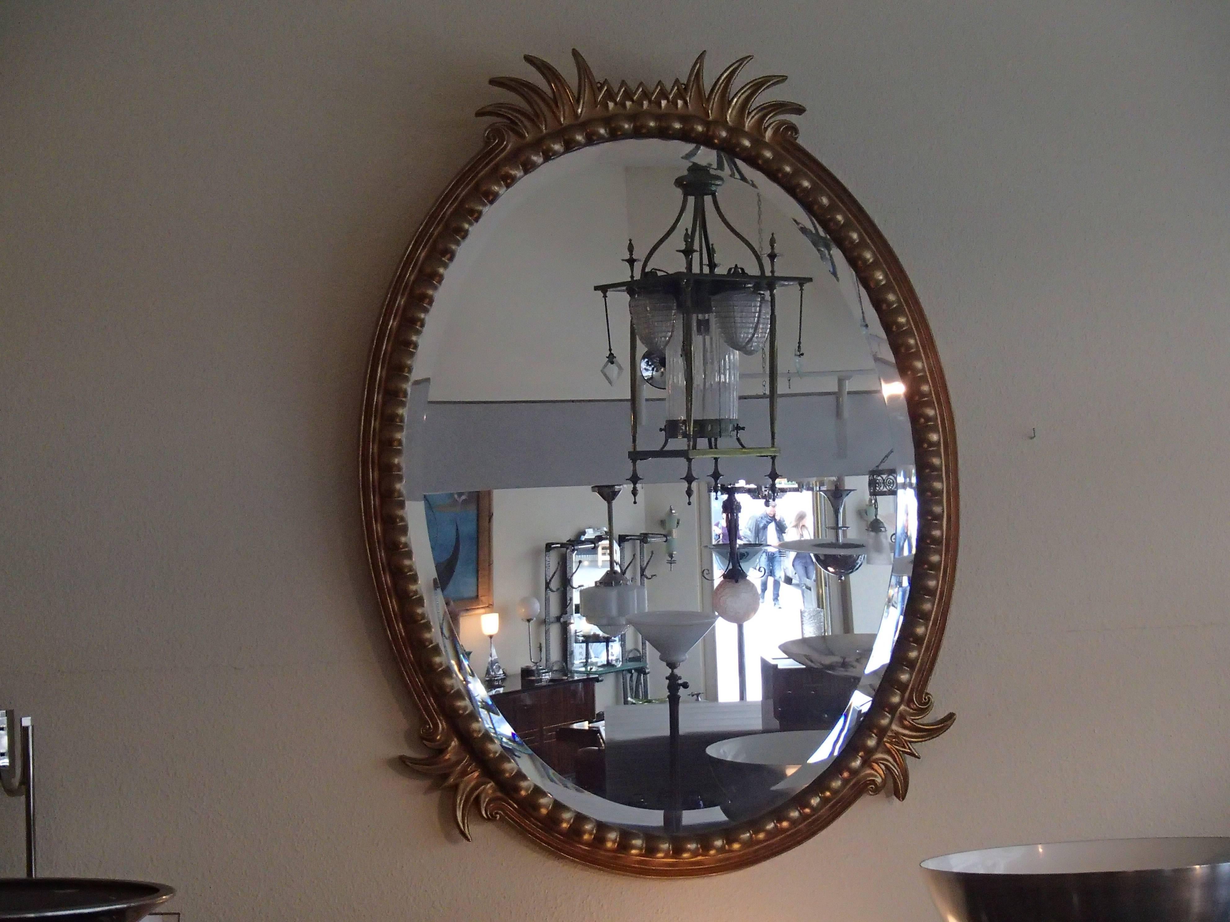 Art Nouveau 19th Century Hughes Mirror with Oval Golden Frame For Sale