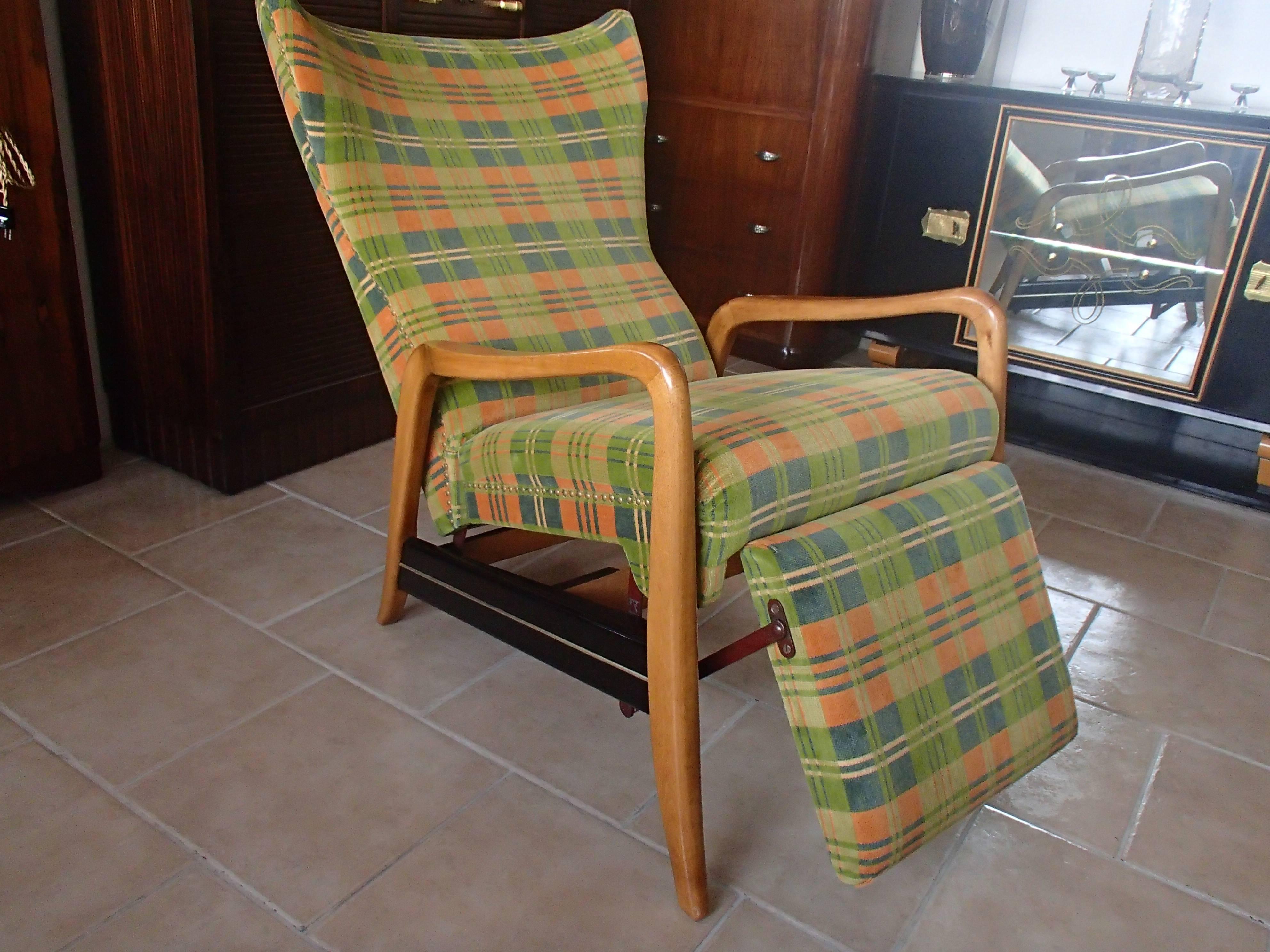 Carved Mid-Century Lounge Chair For Sale