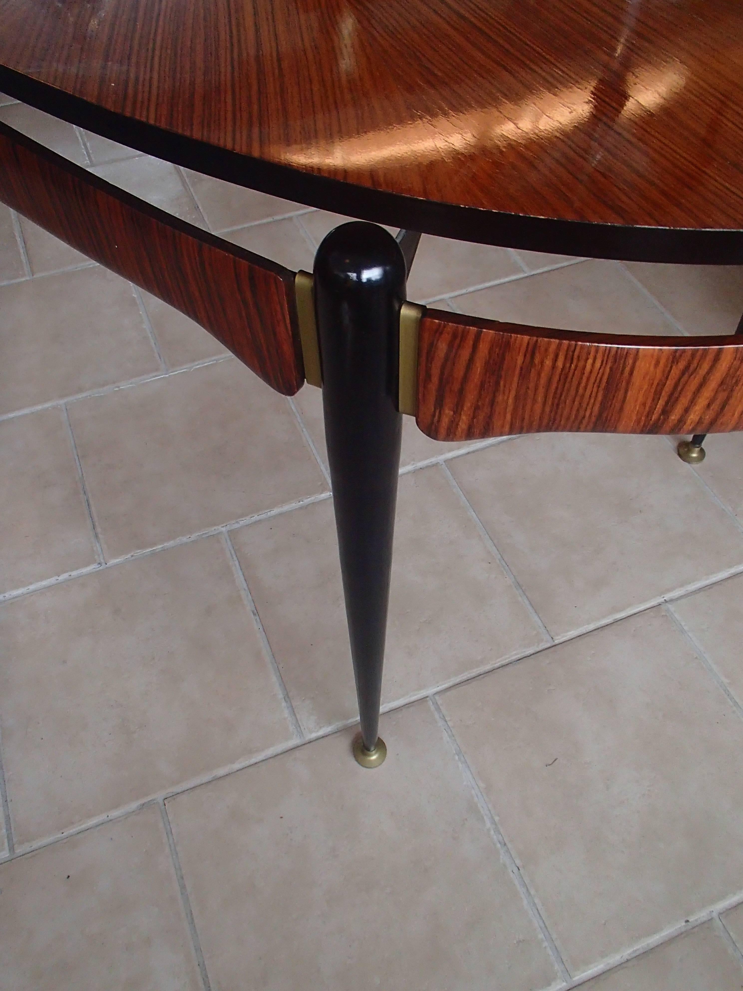 Mid-Century Modern Italian Mid-Century Dining Table Rosewood Brass Black Legs by Silvio Cavatorta For Sale