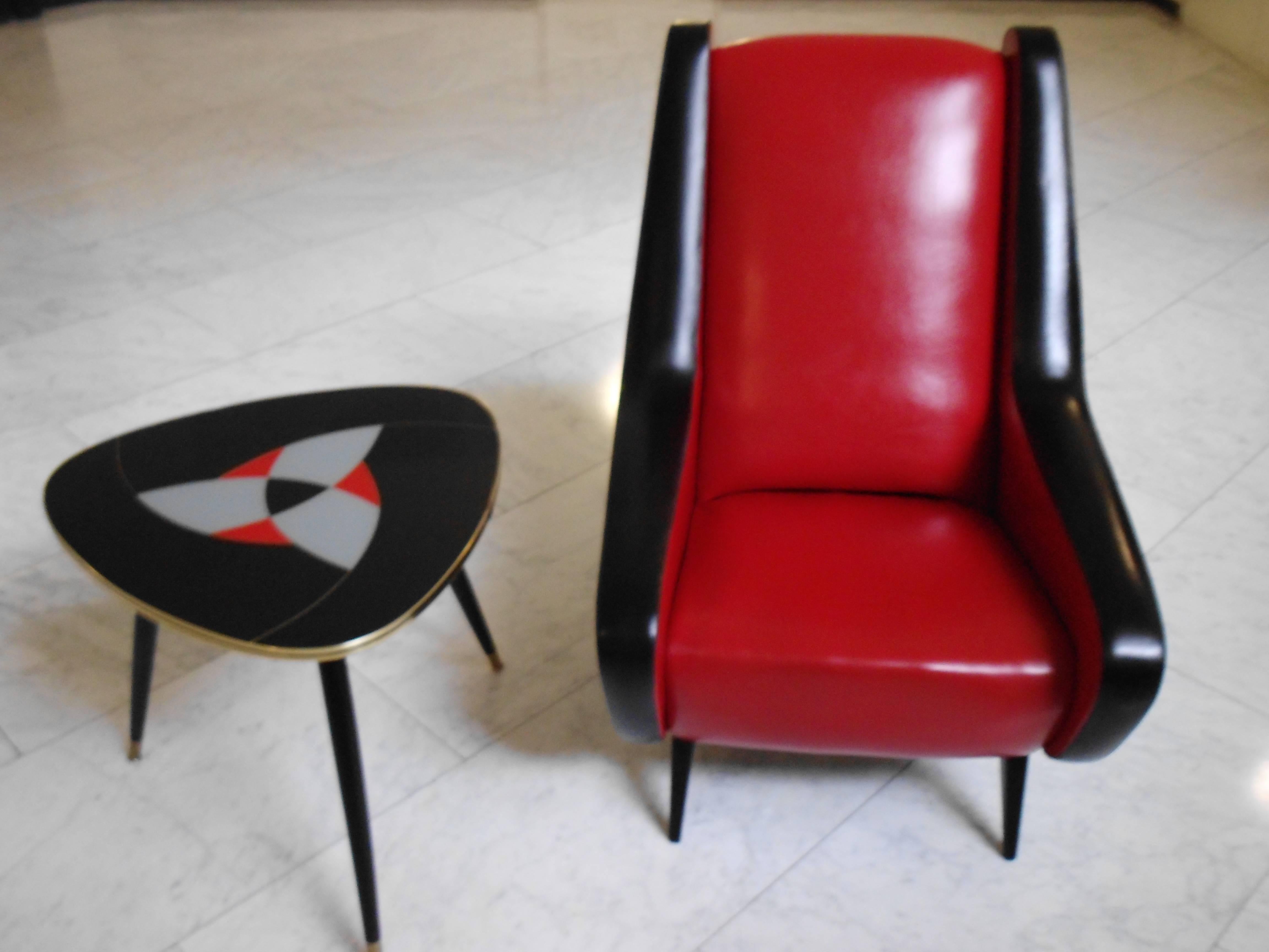 Mid-Century Modern Mid-Century Red and Black Origin Leatherette Lounge Chair
