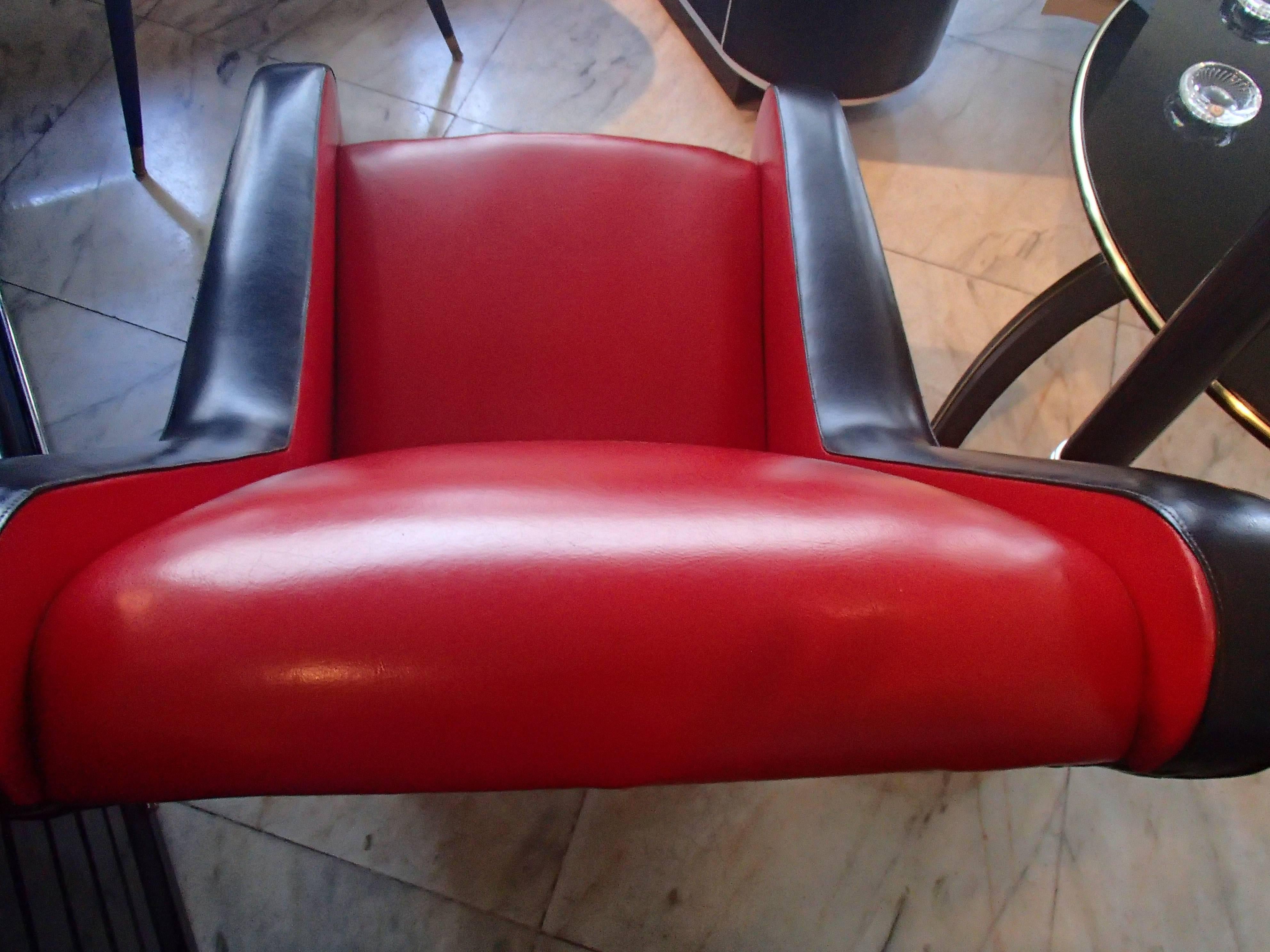 Mid-Century Red and Black Origin Leatherette Lounge Chair 1