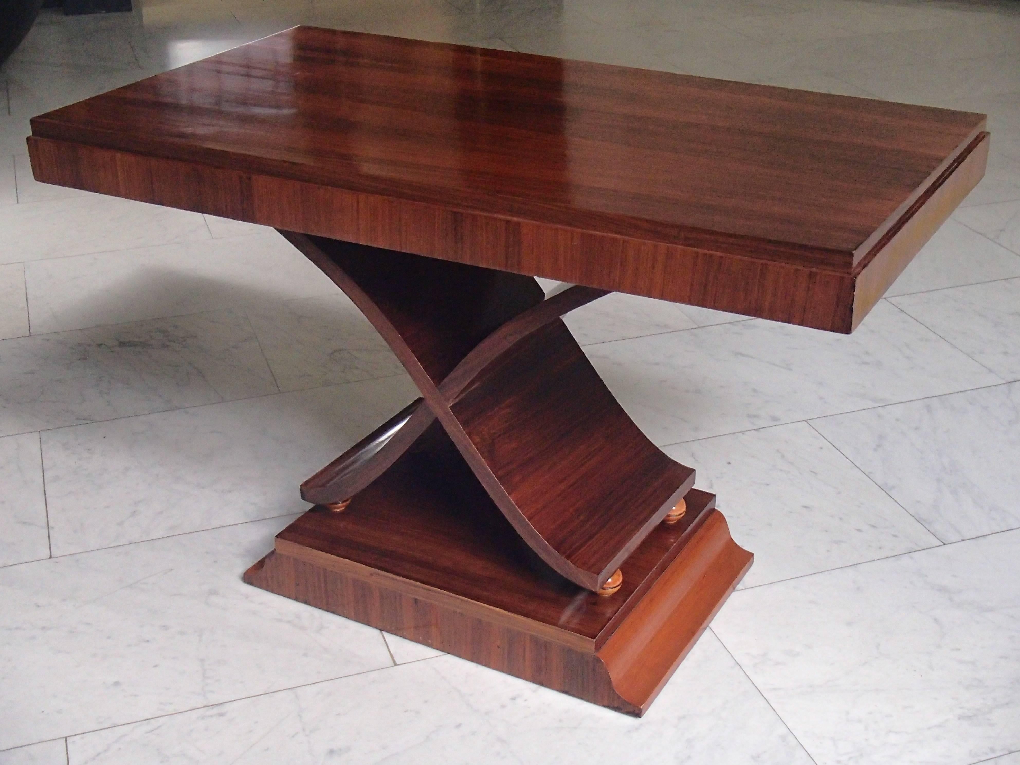 Poli Grande console/table d'appoint Art Déco en forme de X en bois de rose en vente