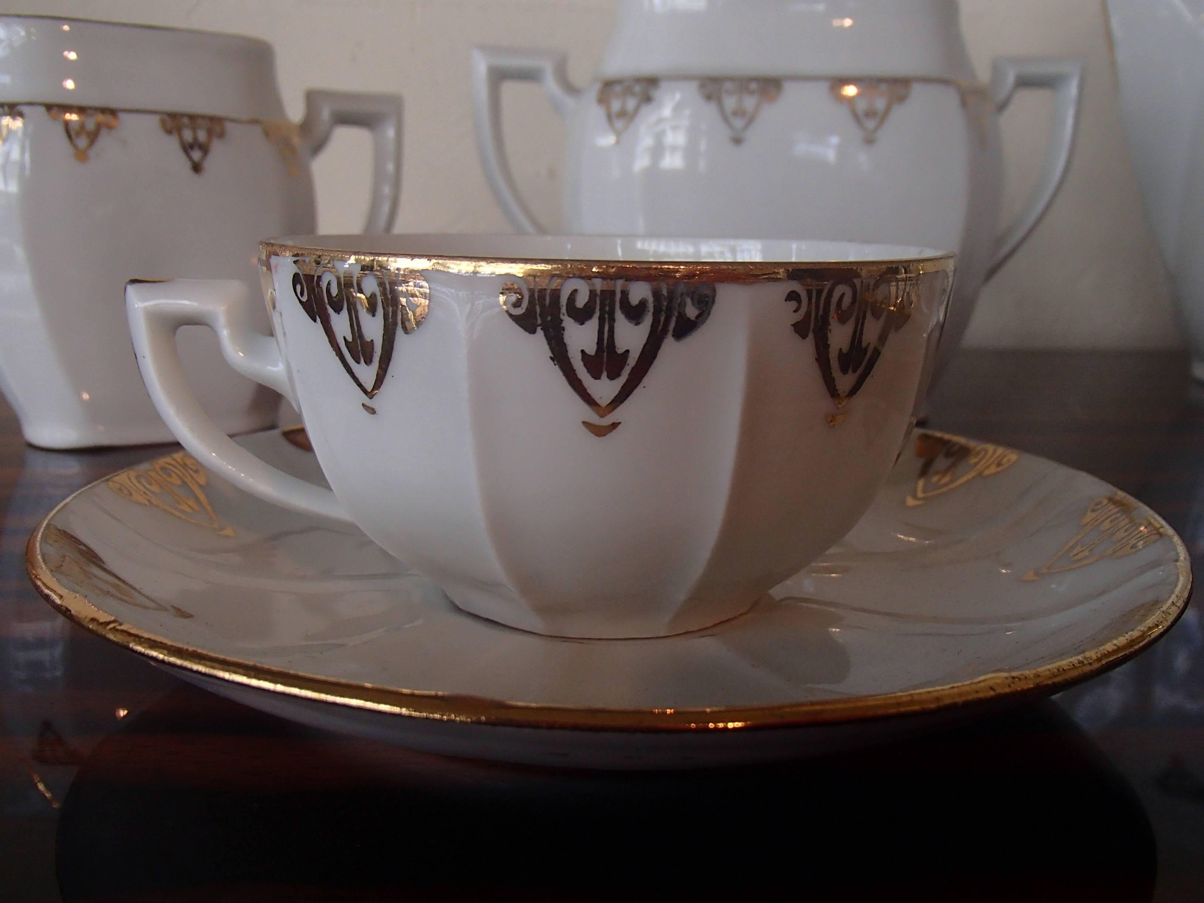 French 19th Century Art Nouveau Porcelain Teeset for Eight Persons M&S, France