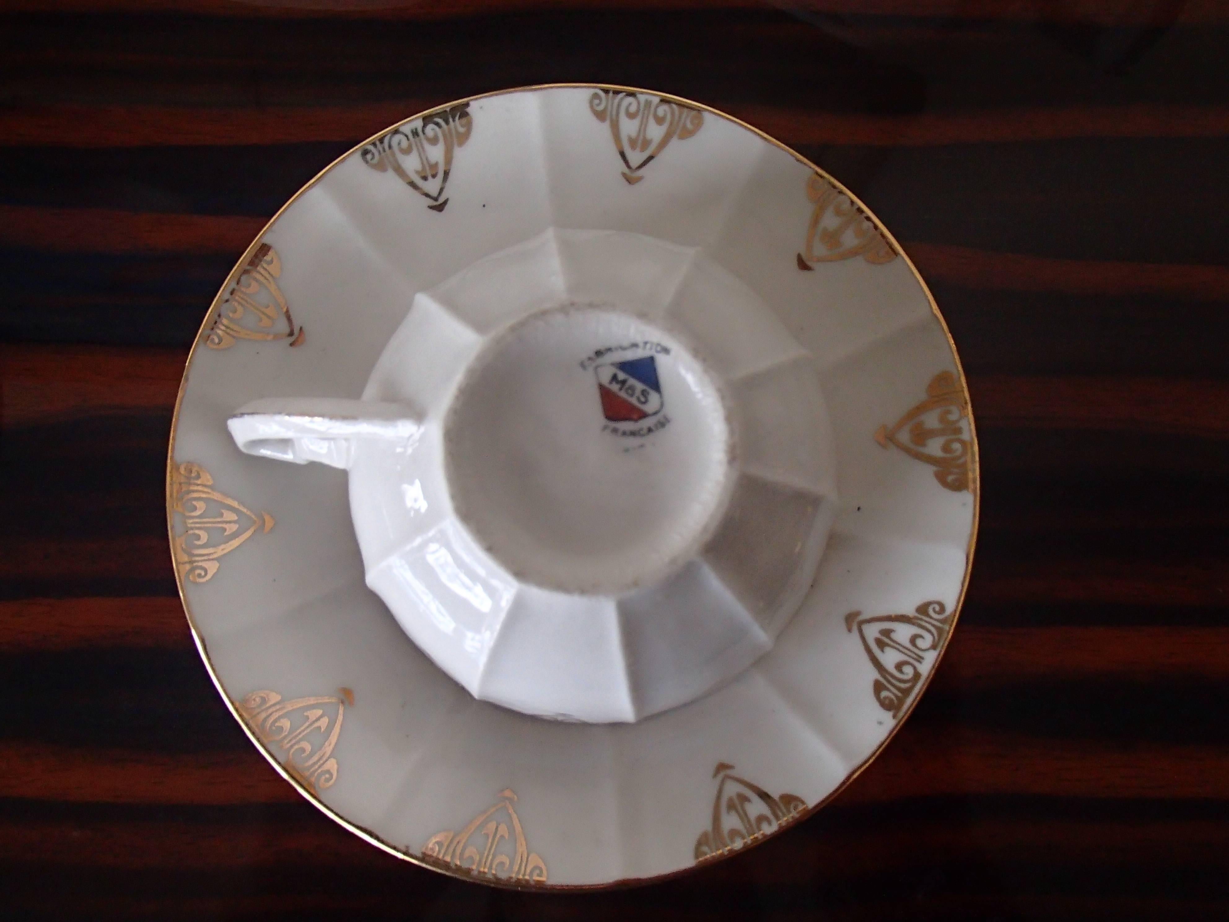19th Century Art Nouveau Porcelain Teeset for Eight Persons M&S, France 2