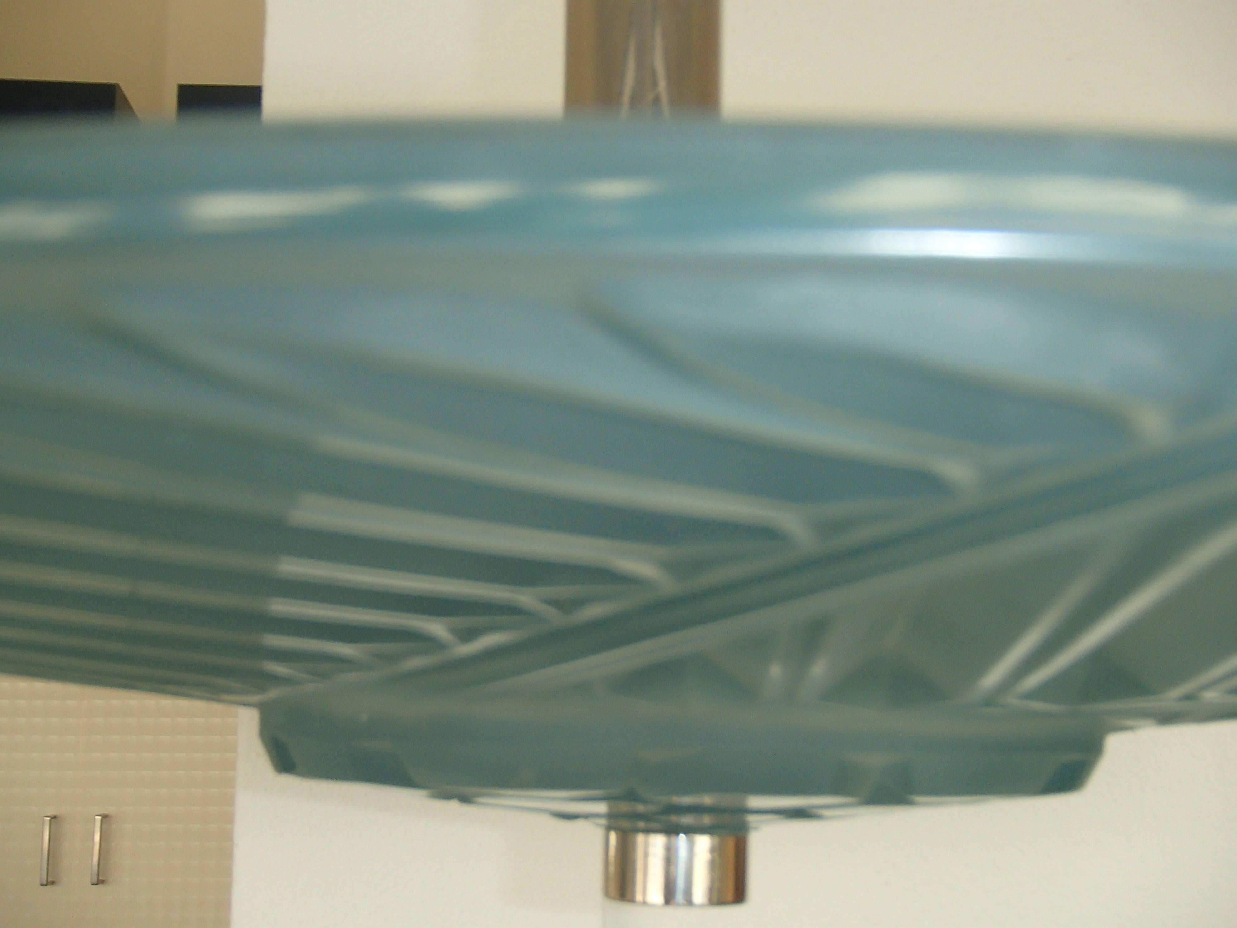 Mid-20th Century Art Deco Light Blue Geometric Glass Chandelier Signed Charles Ranc