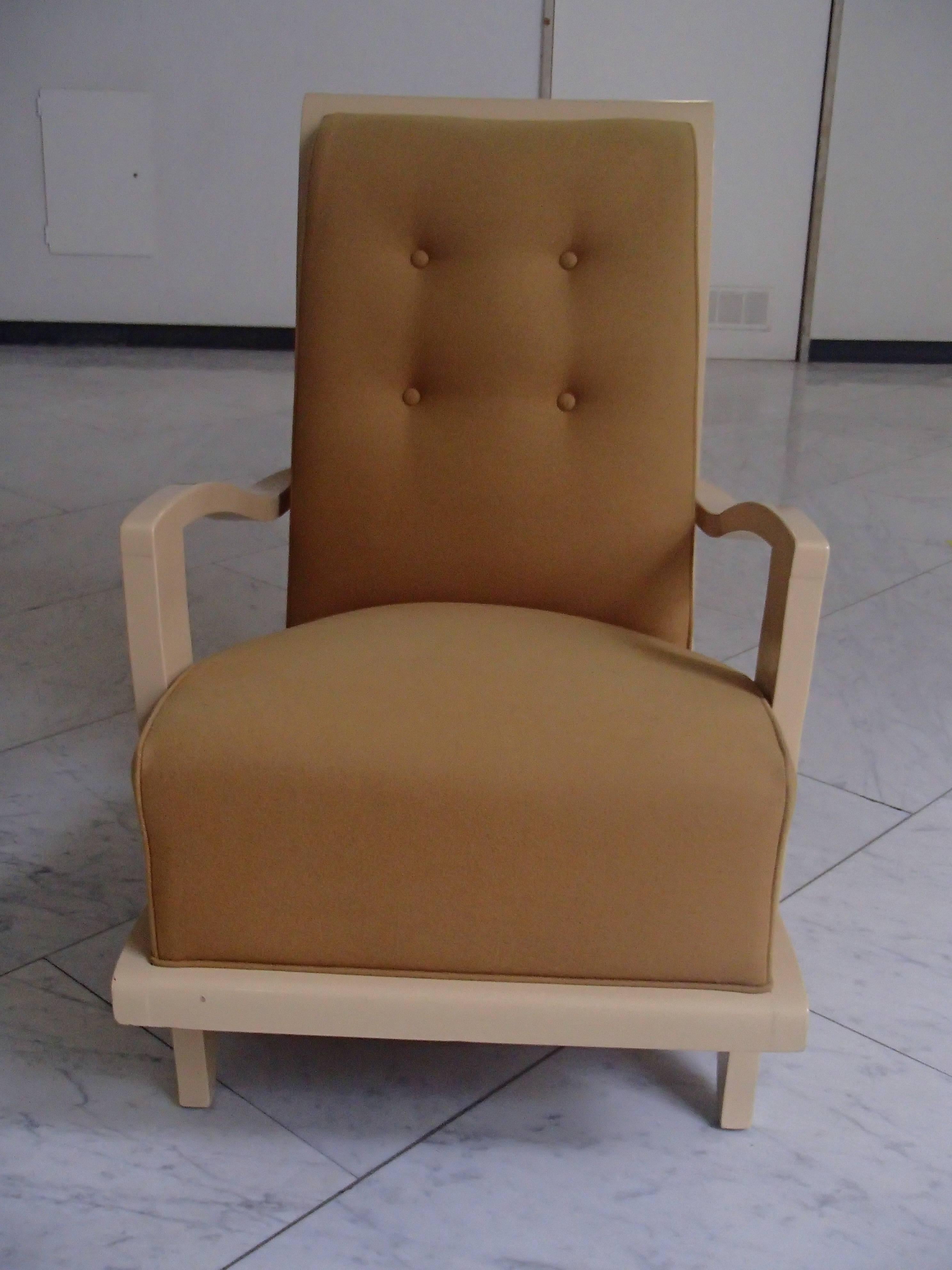 Art Deco 1940s Streamline Lounge Chair Ivory Wood Mustard Wool Tissue For Sale