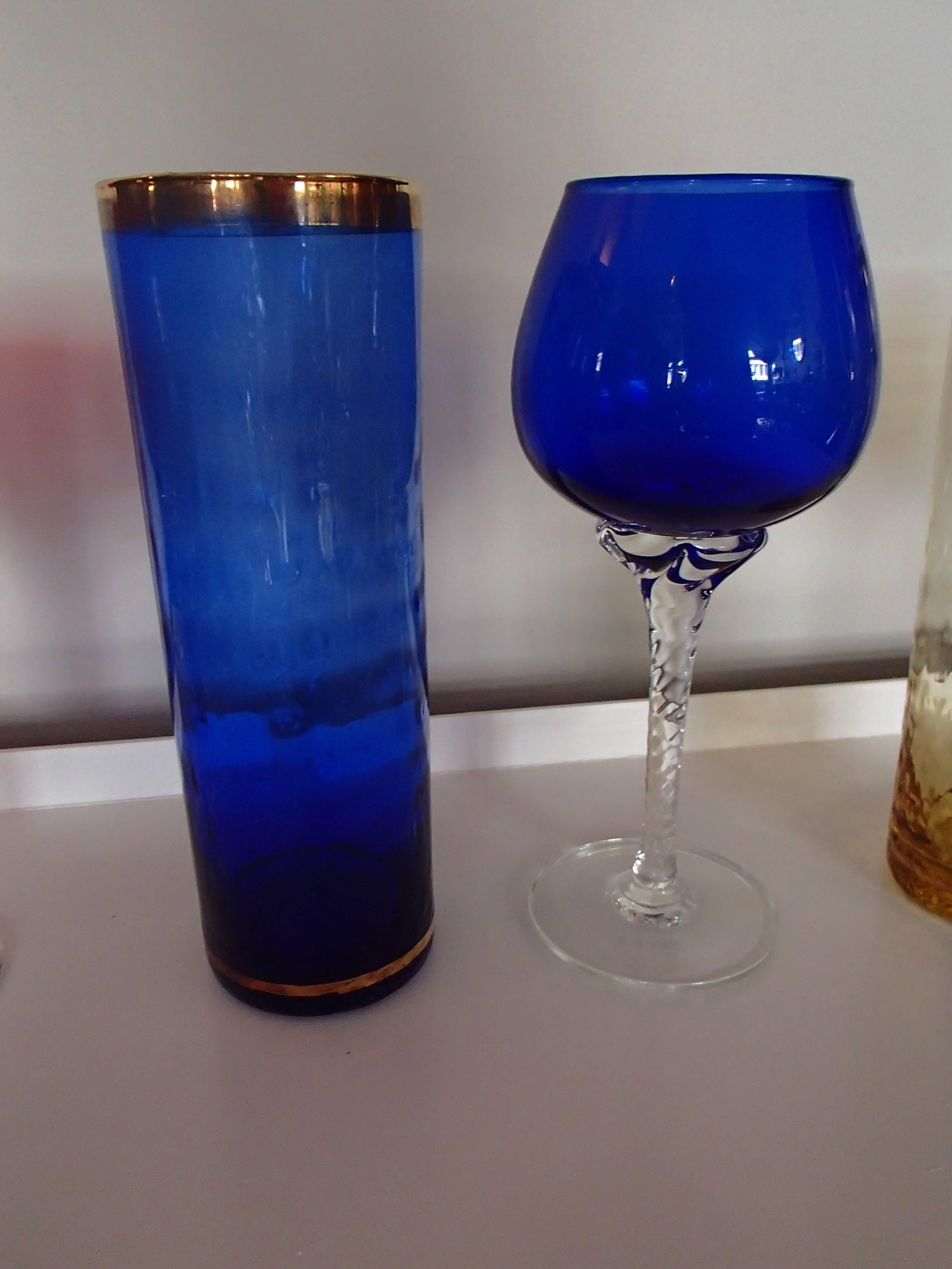 Italian 1950 Colorful Set of Murano Wine and Water Drinking Glasses for Six