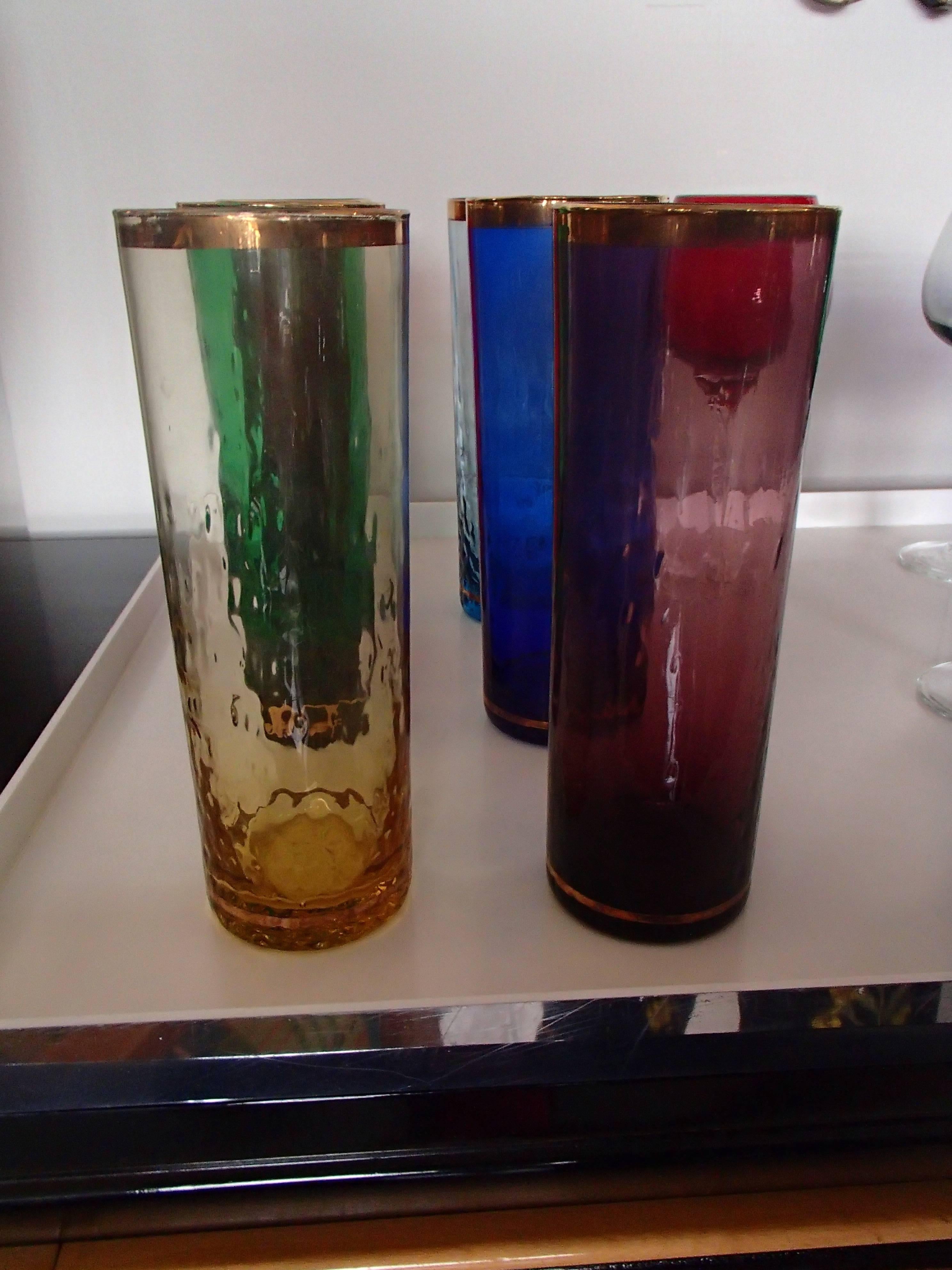 Mid-20th Century 1950 Colorful Set of Murano Wine and Water Drinking Glasses for Six