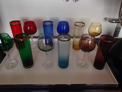 1950 Colorful Set of Murano Wine and Water Drinking Glasses for Six