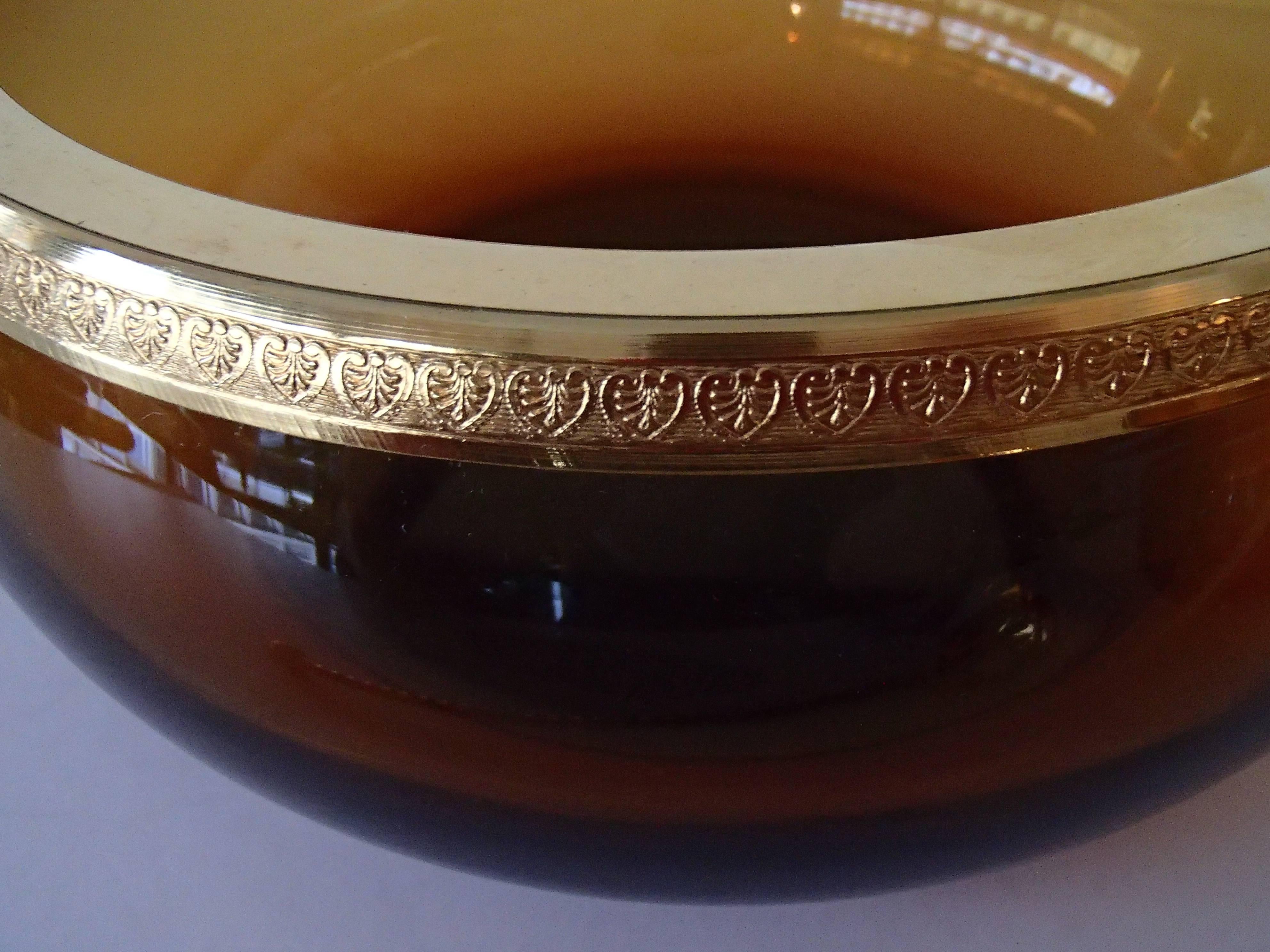 Mid-20th Century Mid-Century Caviar Bowl with Spoon Amber Glass and Brass