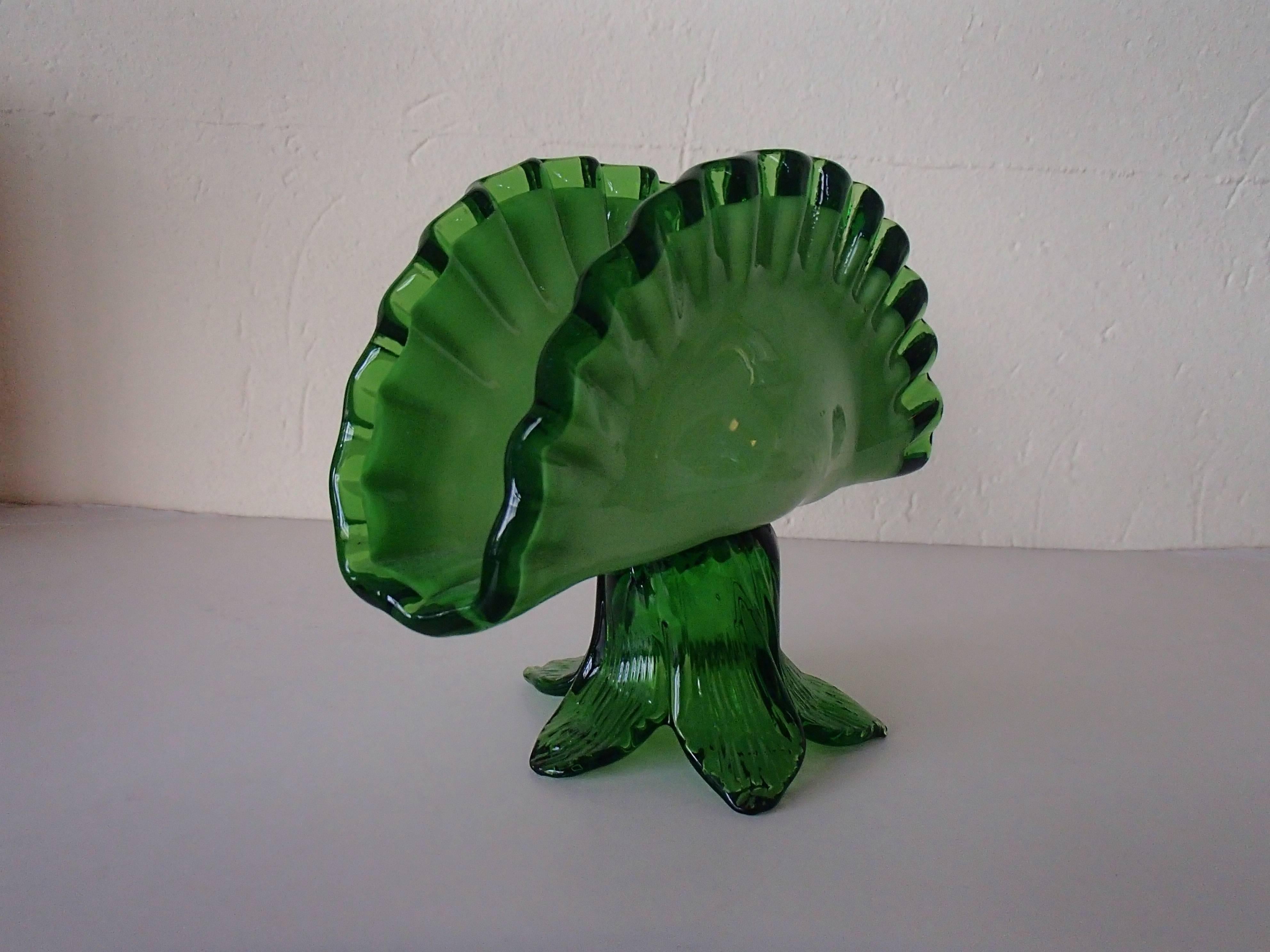 Rare Murano table cloth or letter holder two-toned green glass.