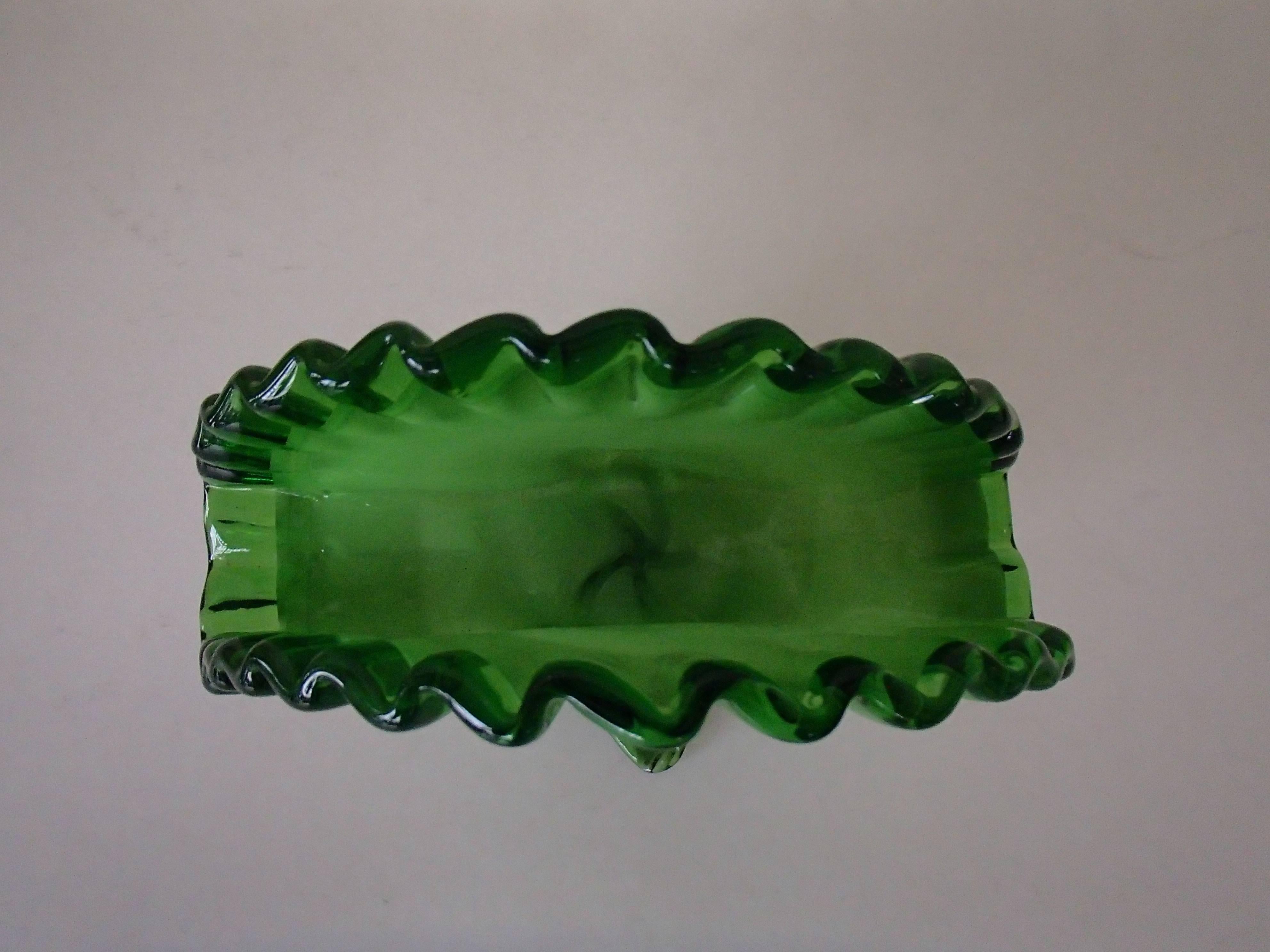 Mid-Century Modern Mid-Century Murano Table Cloth or Letter Holder Two-Toned Green Glass For Sale
