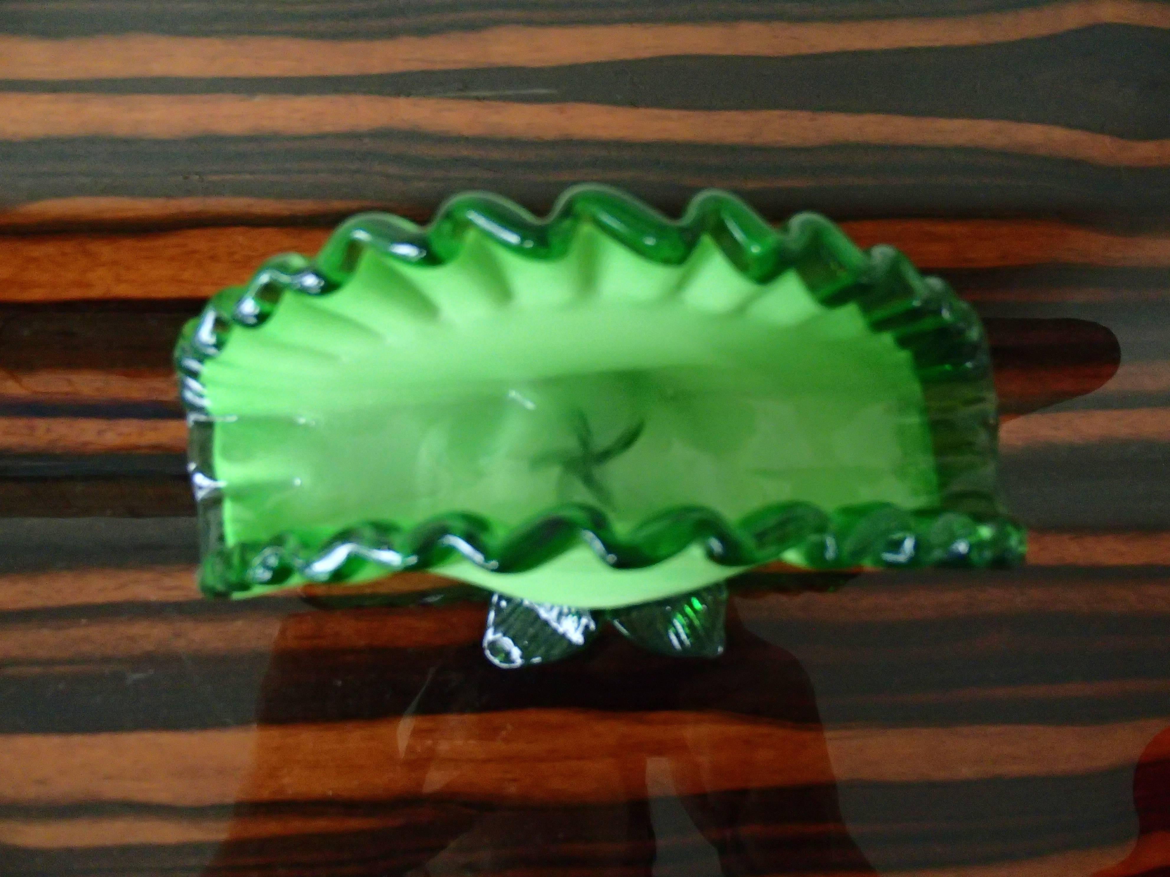 20th Century Mid-Century Murano Table Cloth or Letter Holder Two-Toned Green Glass For Sale