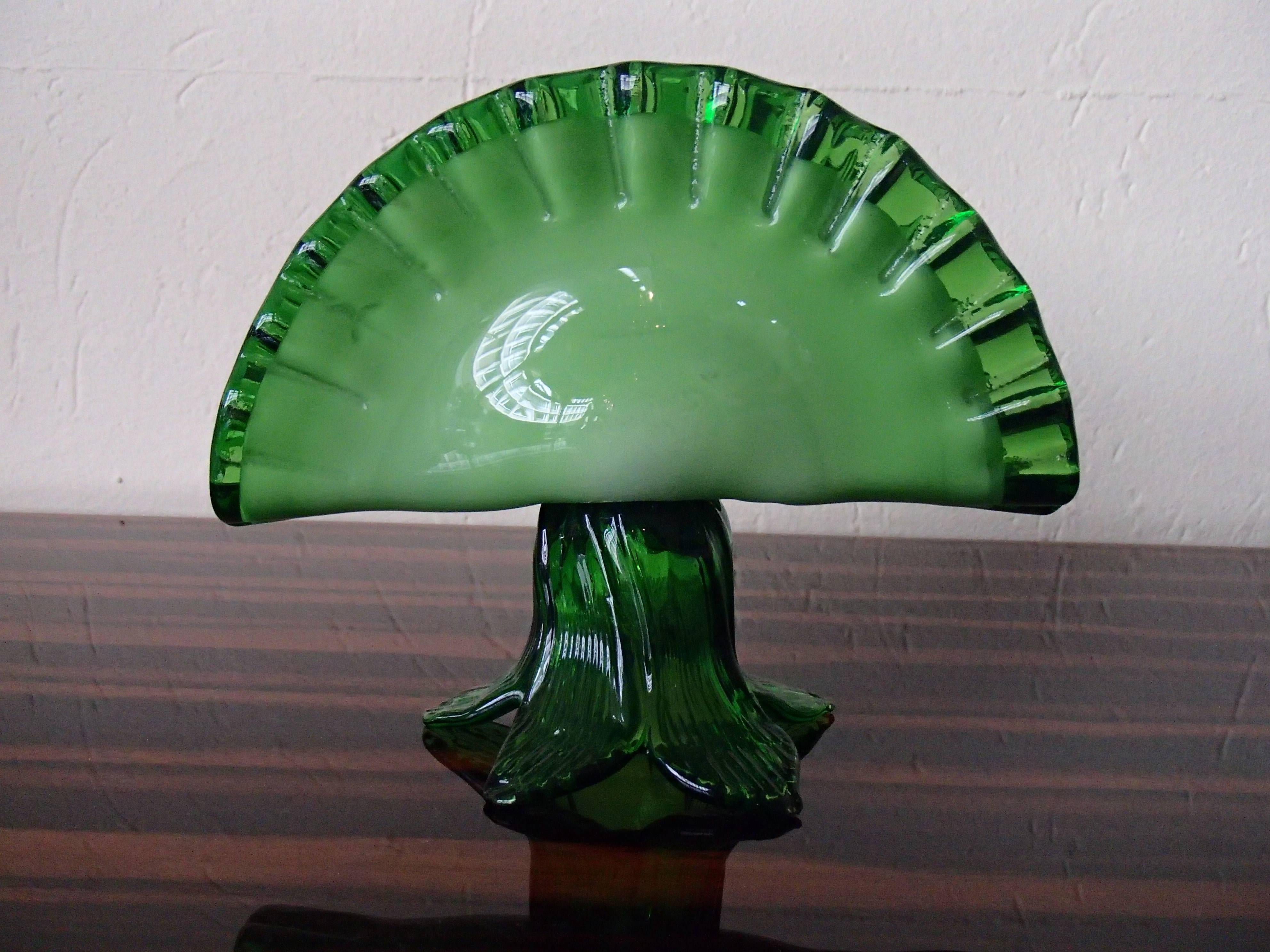 Mid-Century Murano Table Cloth or Letter Holder Two-Toned Green Glass For Sale 1
