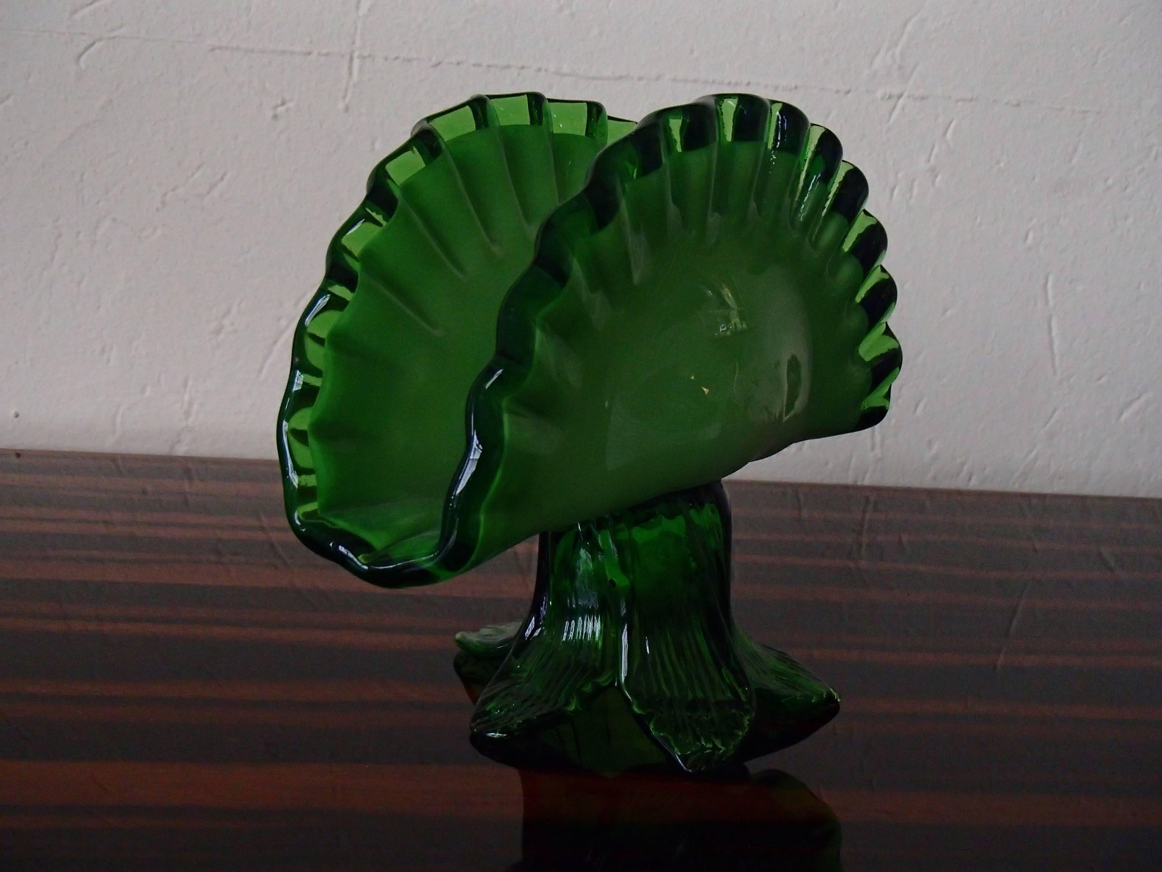 Mid-Century Murano Table Cloth or Letter Holder Two-Toned Green Glass For Sale 2